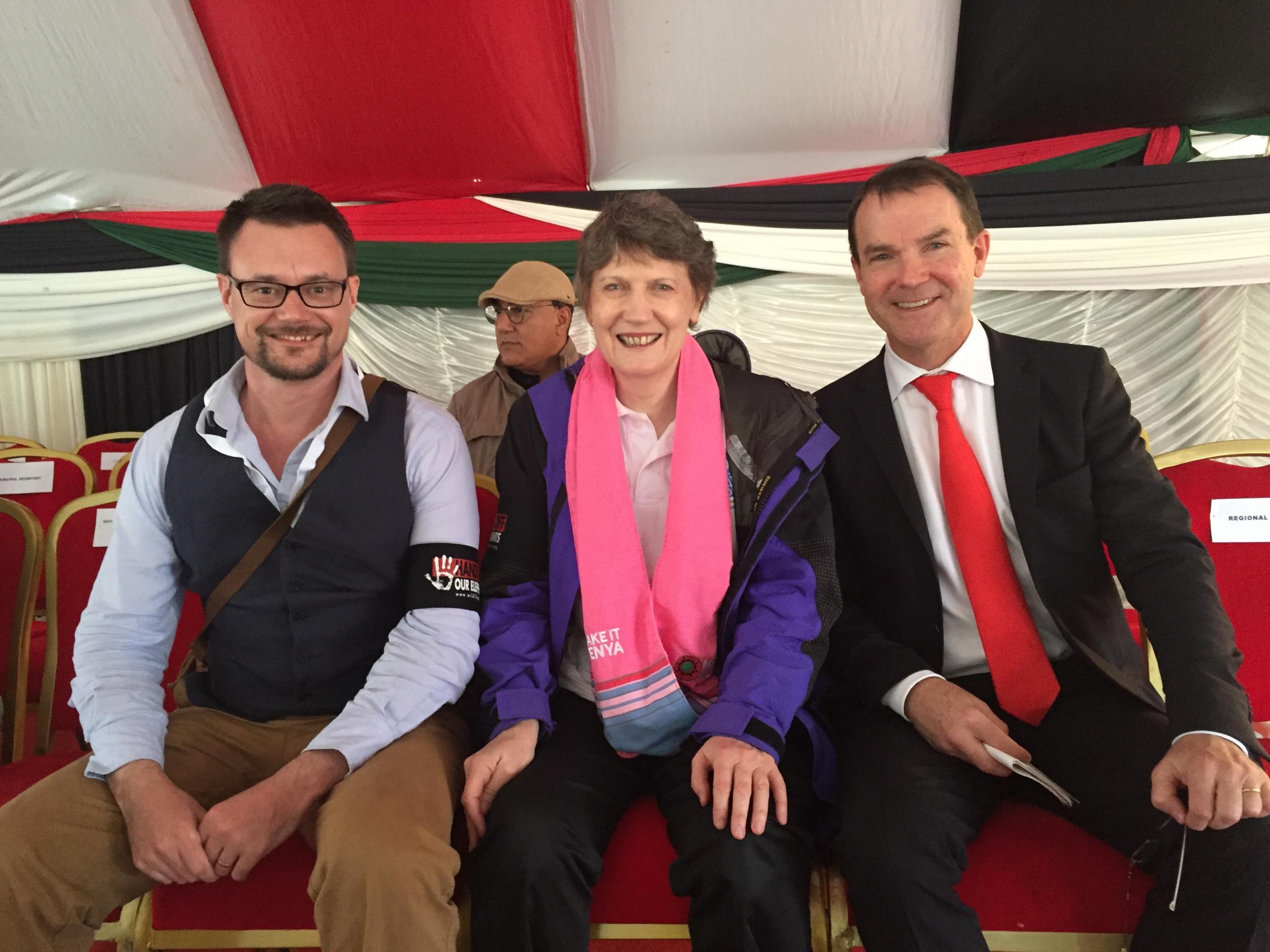 Helen Clark with Paul Harrison (left) of the UNDP and John Scanlon of CITES