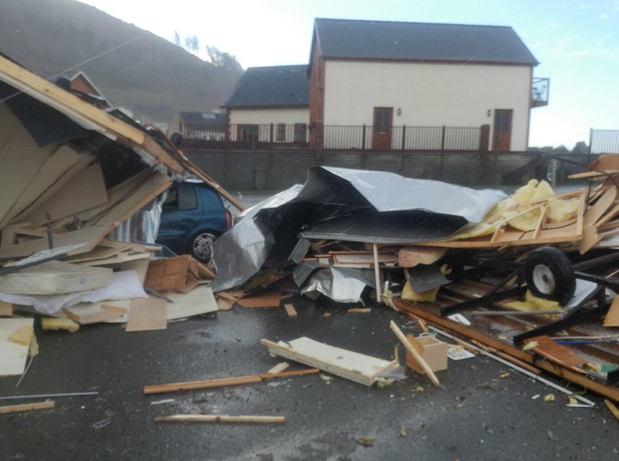 A sample of the damage at Clarach caravan park near Aberystwyth in West Wales