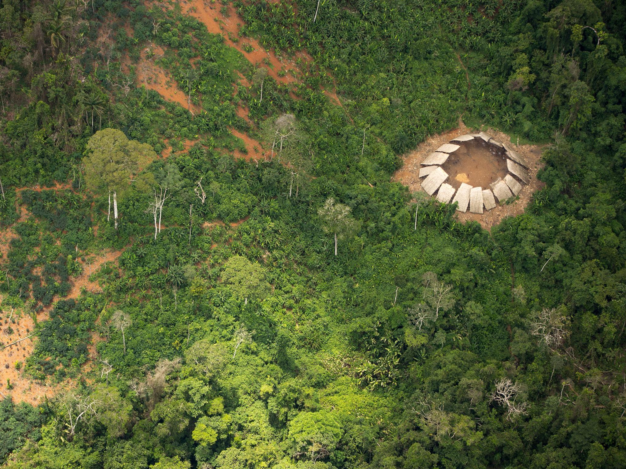 An uncontacted Yanomami settlement in northern Brazil