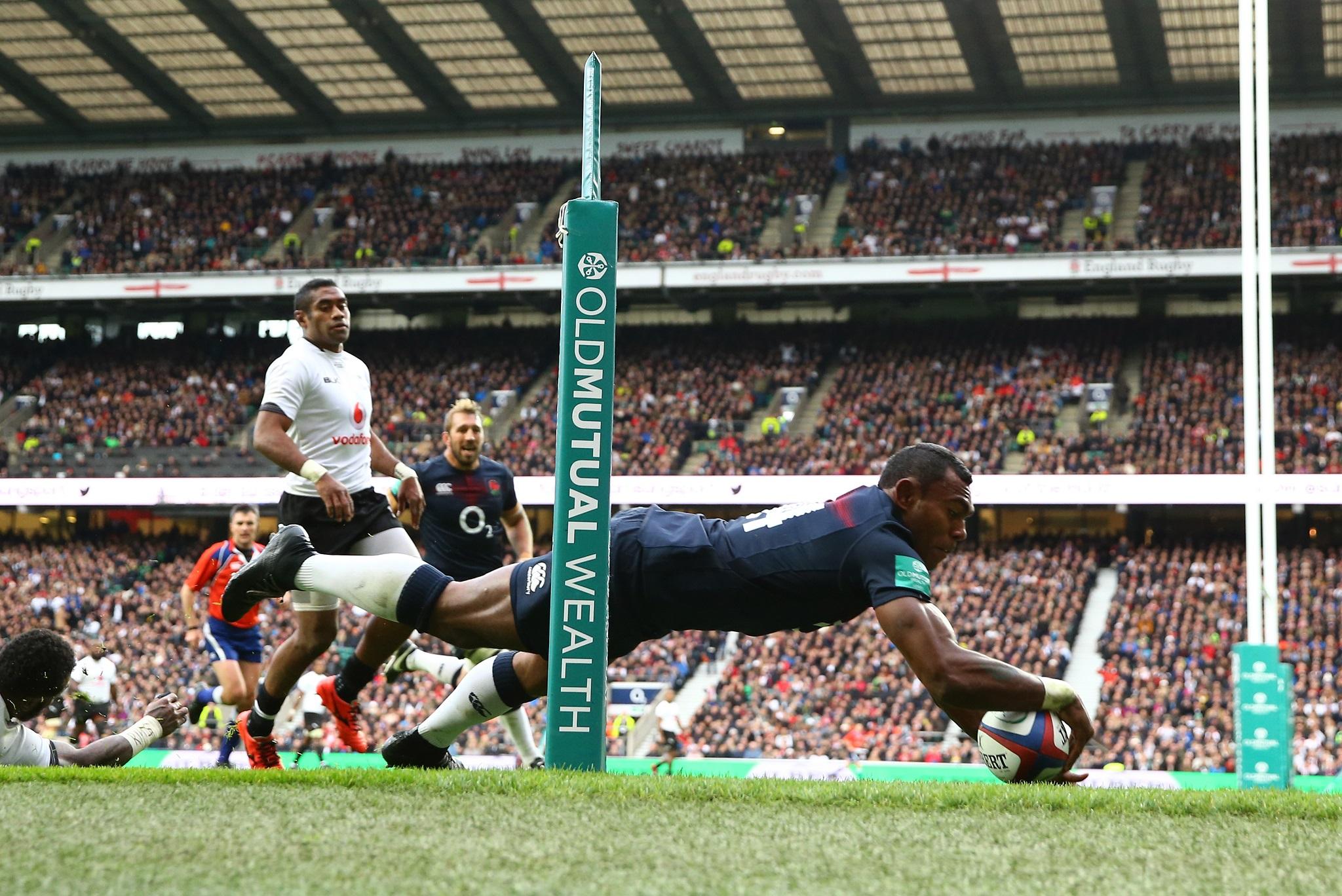 Semesa Rokoduguni scores England's third try against Fiji