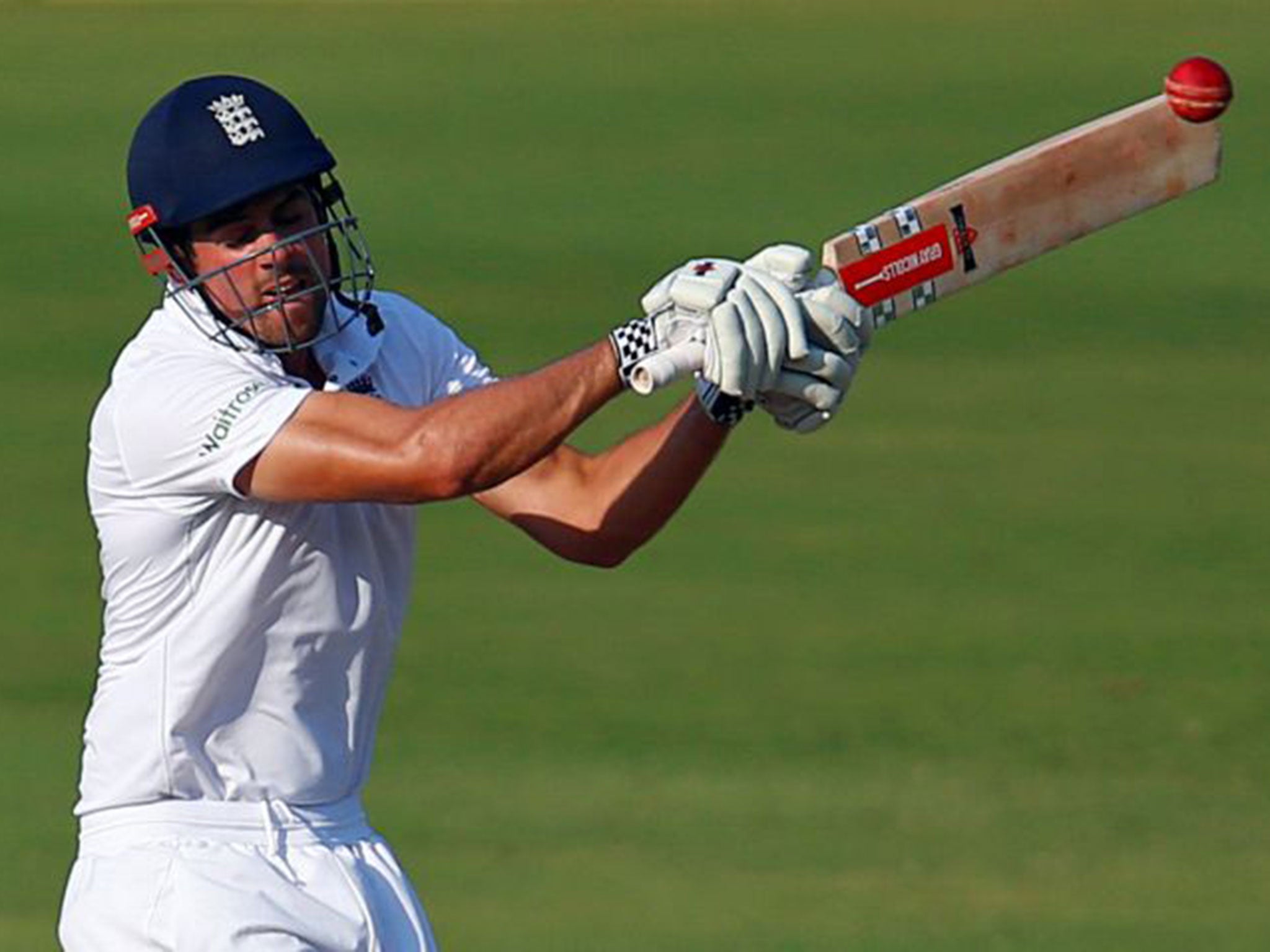 Alastair Cook's resilience helped England to 87-2 at close on day four as he fell to the final ball