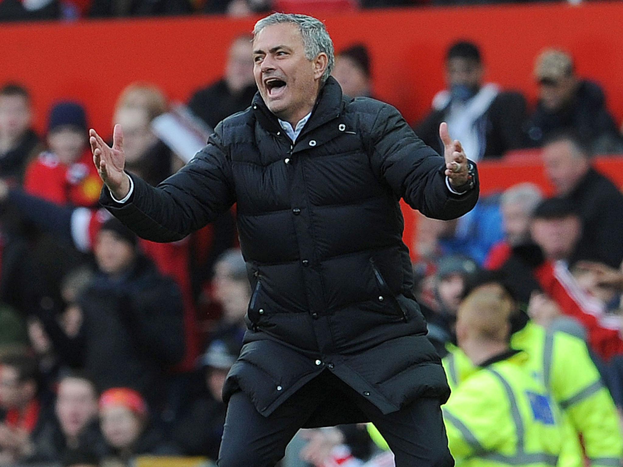 Jose Mourinho reacts during Manchester United's 1-1 draw with Arsenal