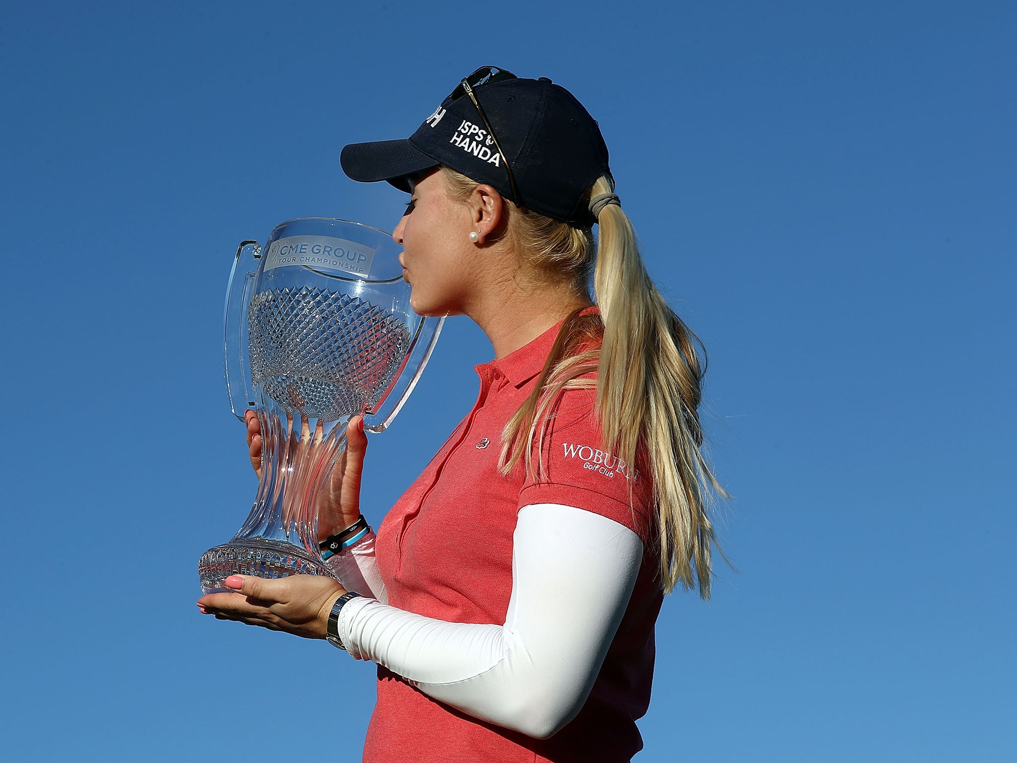 Hull poses with her first LPGA trophy