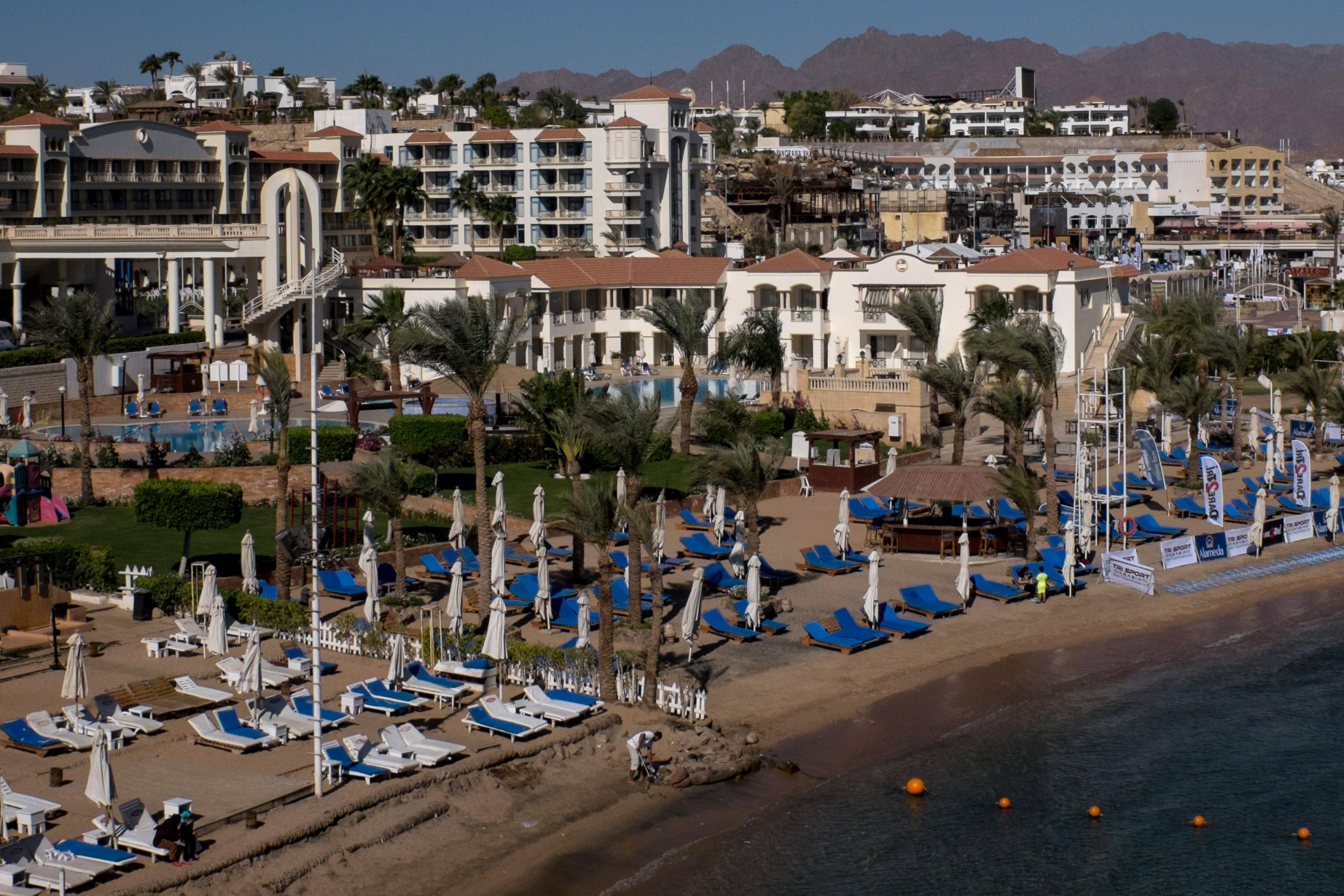 Sunloungers sit empty in the Egyptian holiday resort of Sharm el Sheikh