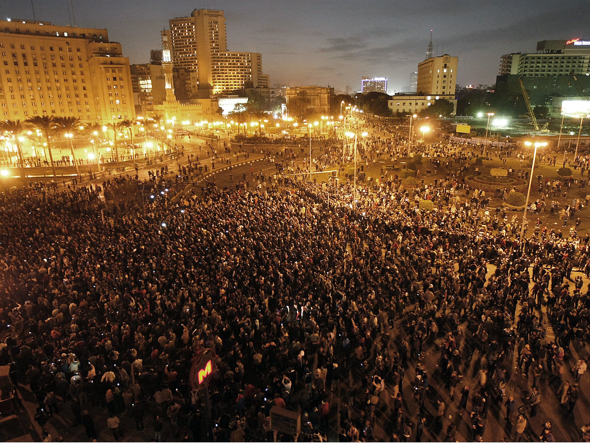 Egyptian’s demand an end to President Hosni Mubarak’s rule at a protest in Cairo in 2011