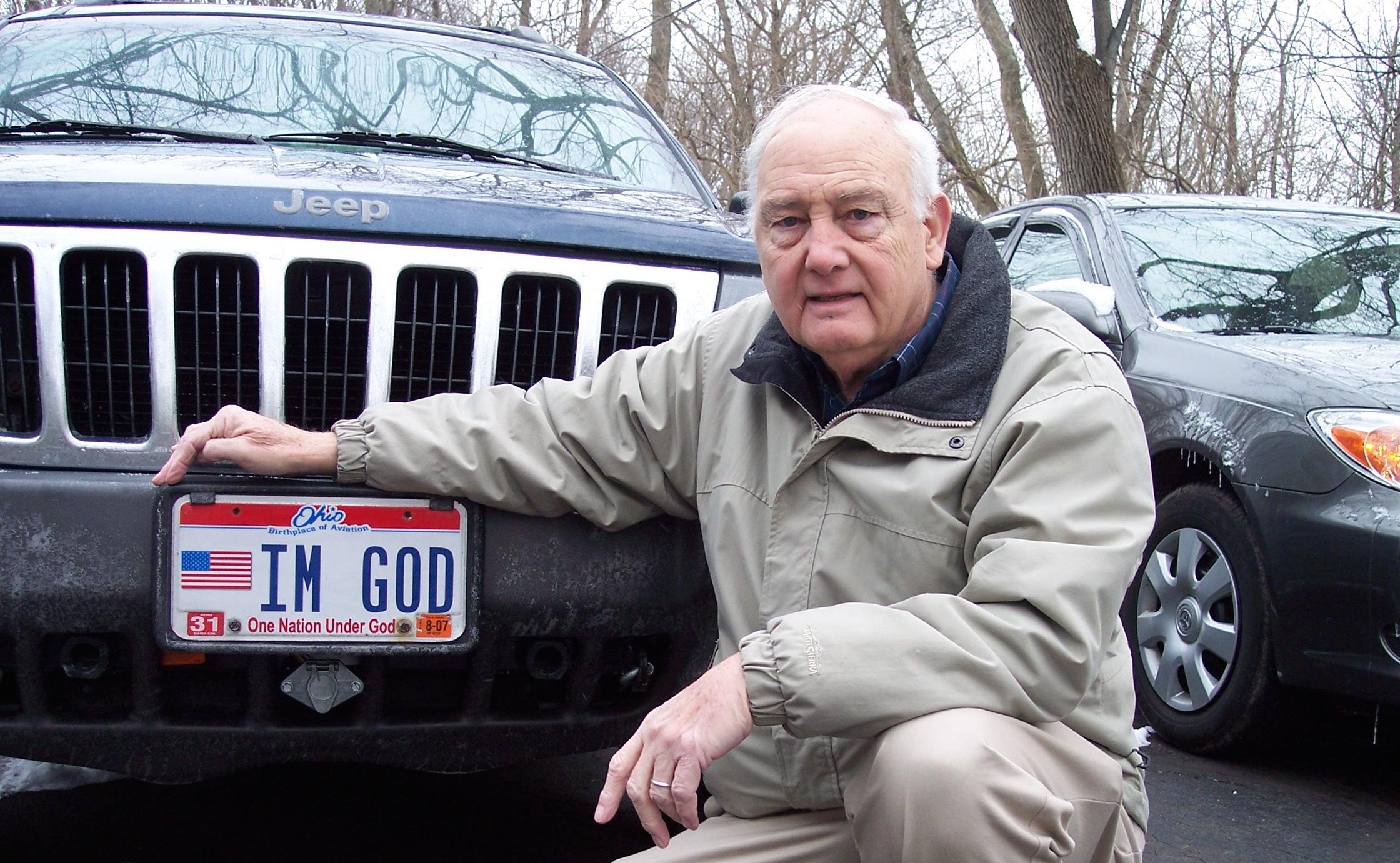 Benny Hart with his IM GOD licence plate issued by the state of Ohio