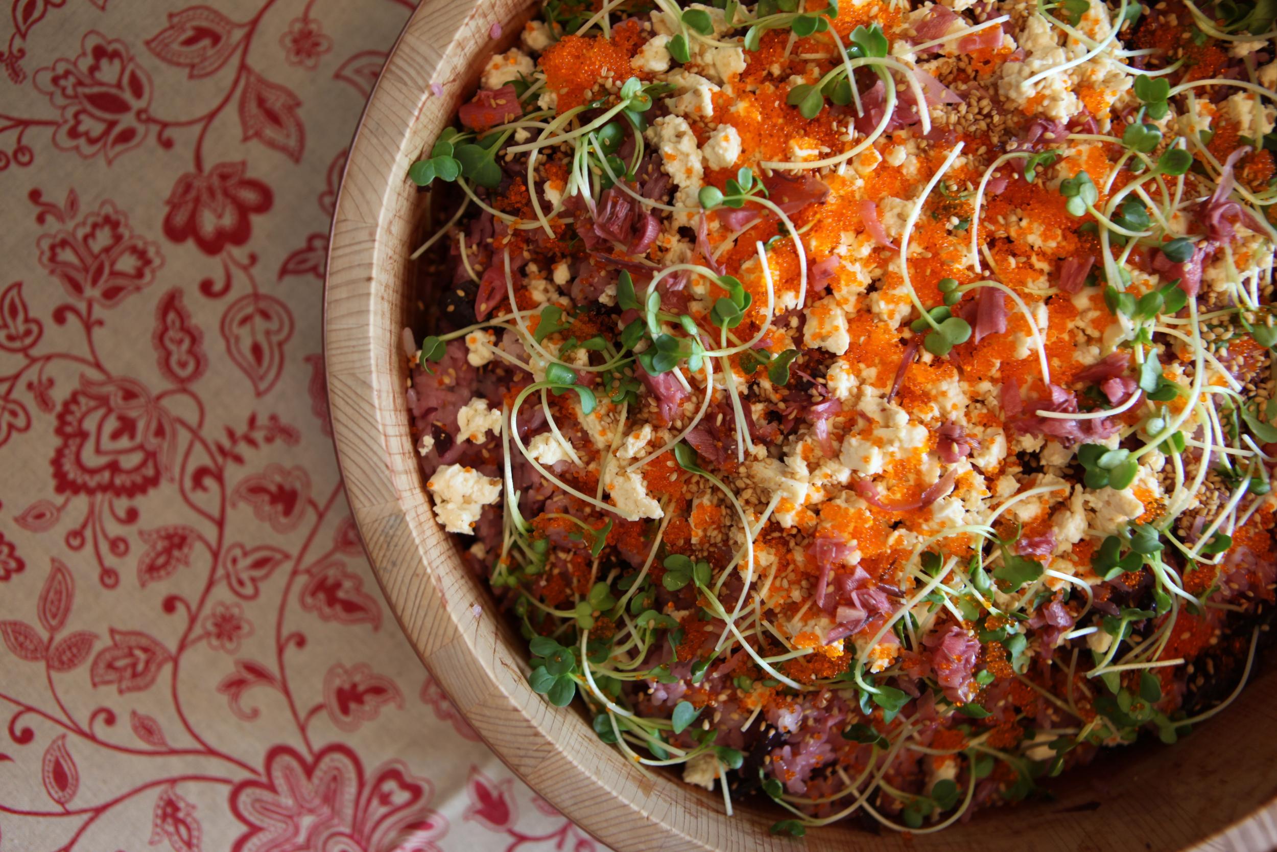 The rice is dyed with beetroot juice