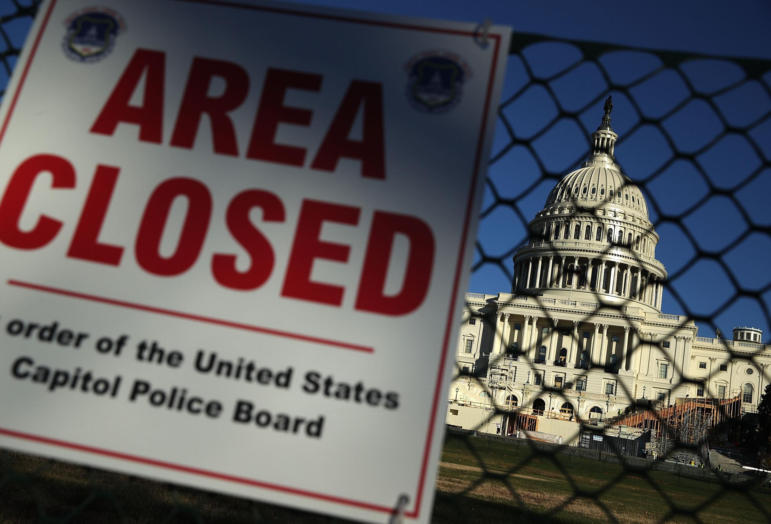 The area west of Capitol Hill is closed off for construction of swearing-in platform