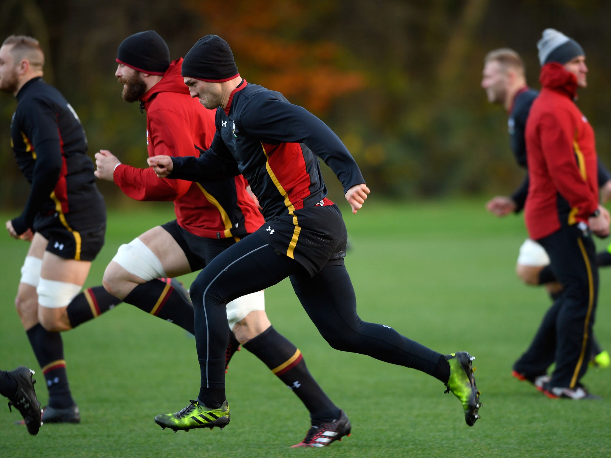 Wales' players, including George North, in training ahead of their game against South Africa