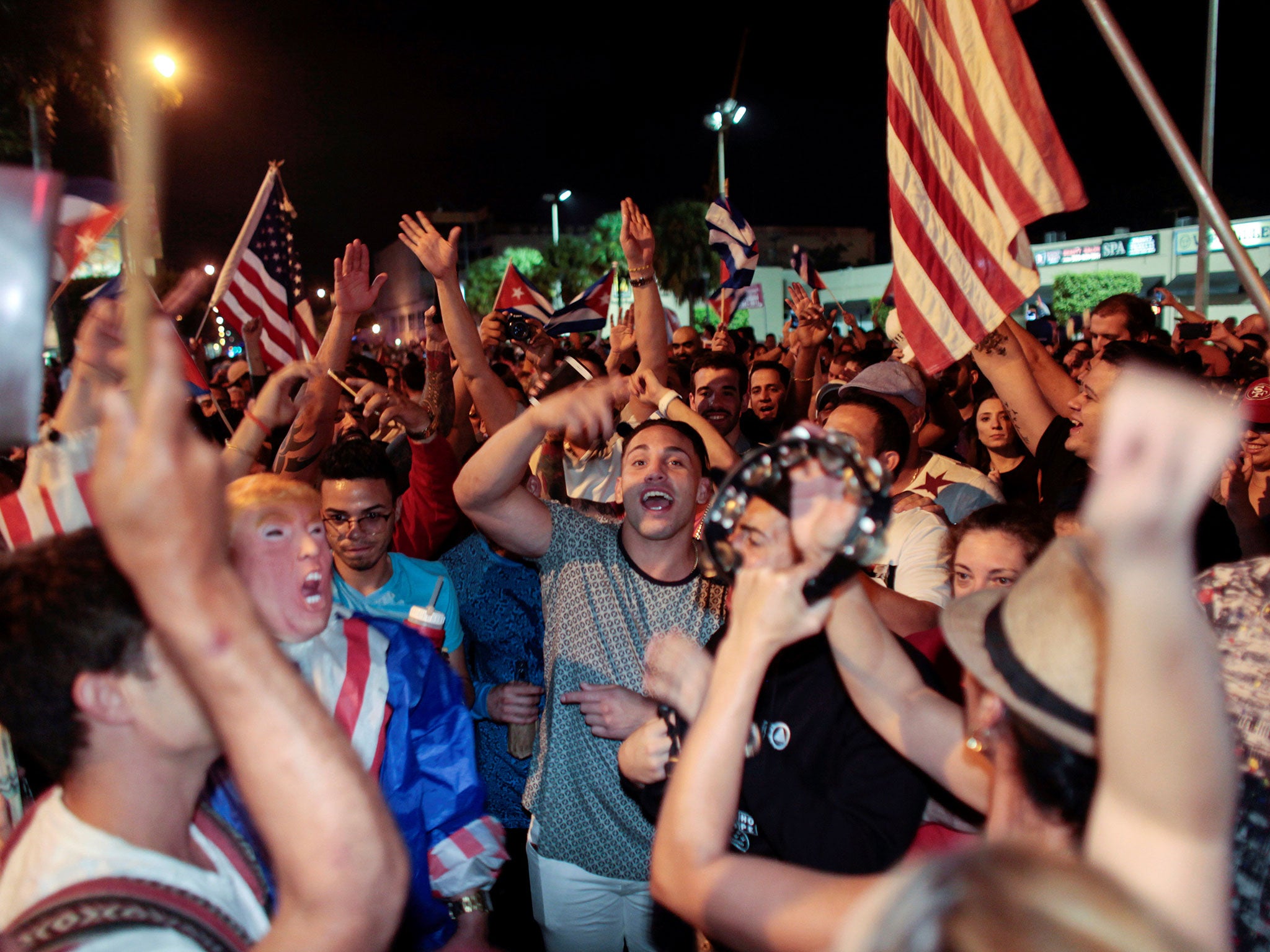 &#13;
People celebrate after the announcement of the death of Cuban revolutionary leader Fidel Castro, in the Little Havana district of Miami, Florida, US. 26 November 2016. &#13;