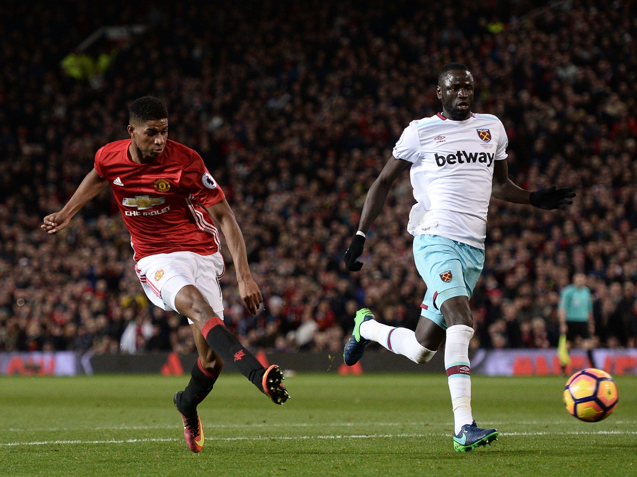 Marcus Rashford fires a shot on goal