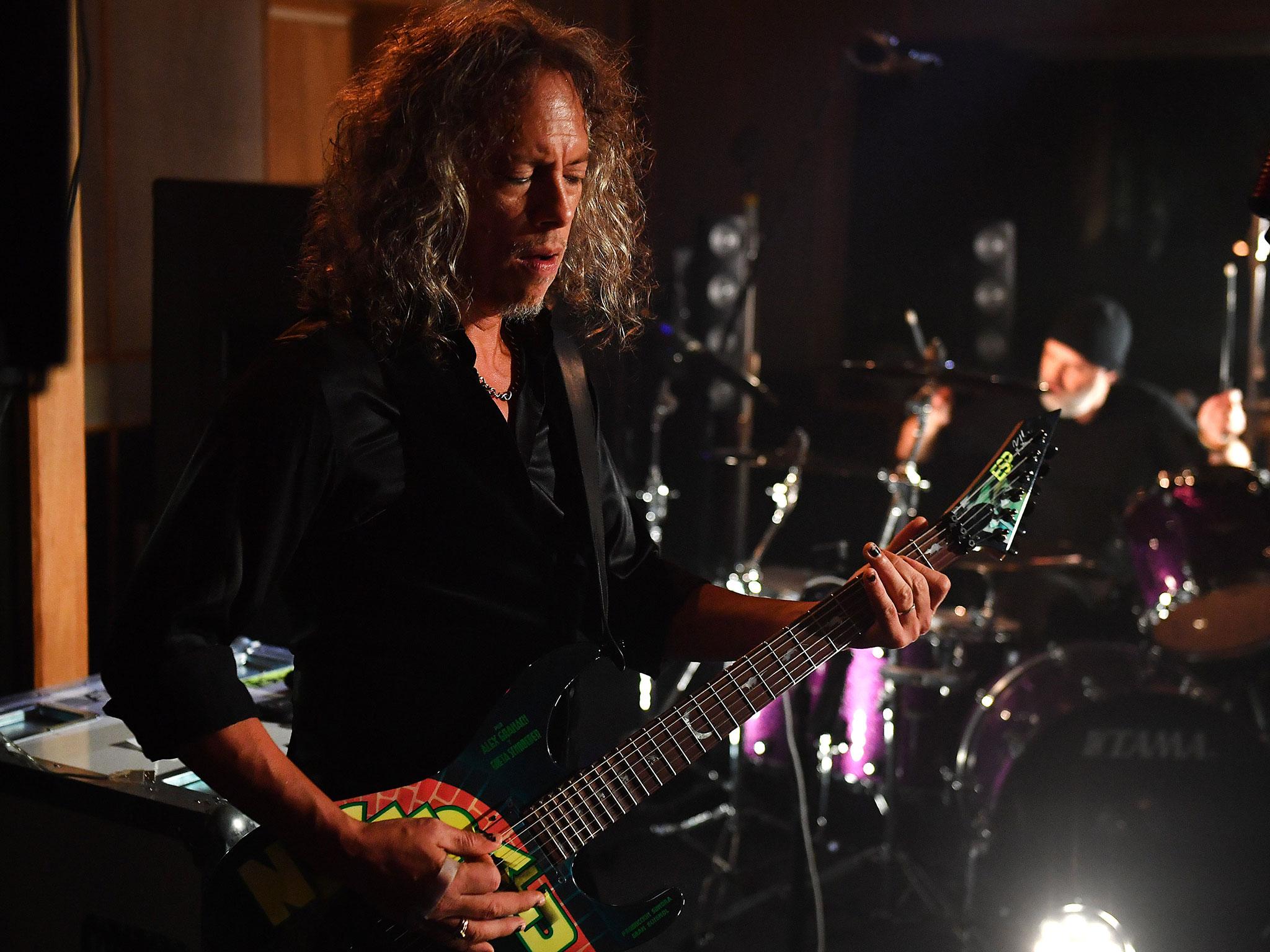 Metallica's Kirk Hammett and Lars Ulrich record a session at BBC Maida Vale studios