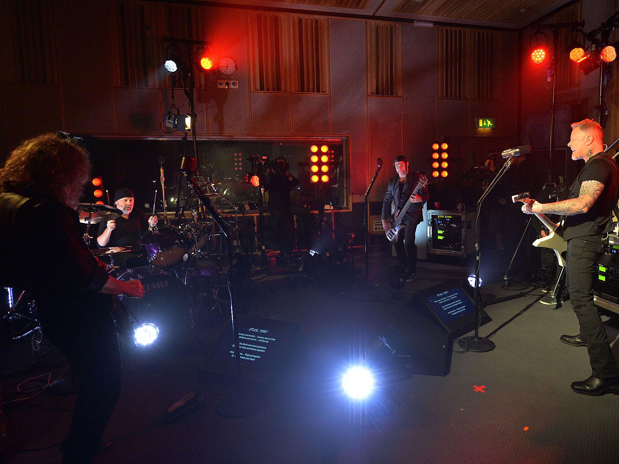Metallica recording their first session for the BBC, at Maida Vale Studios, 17 November 2016
