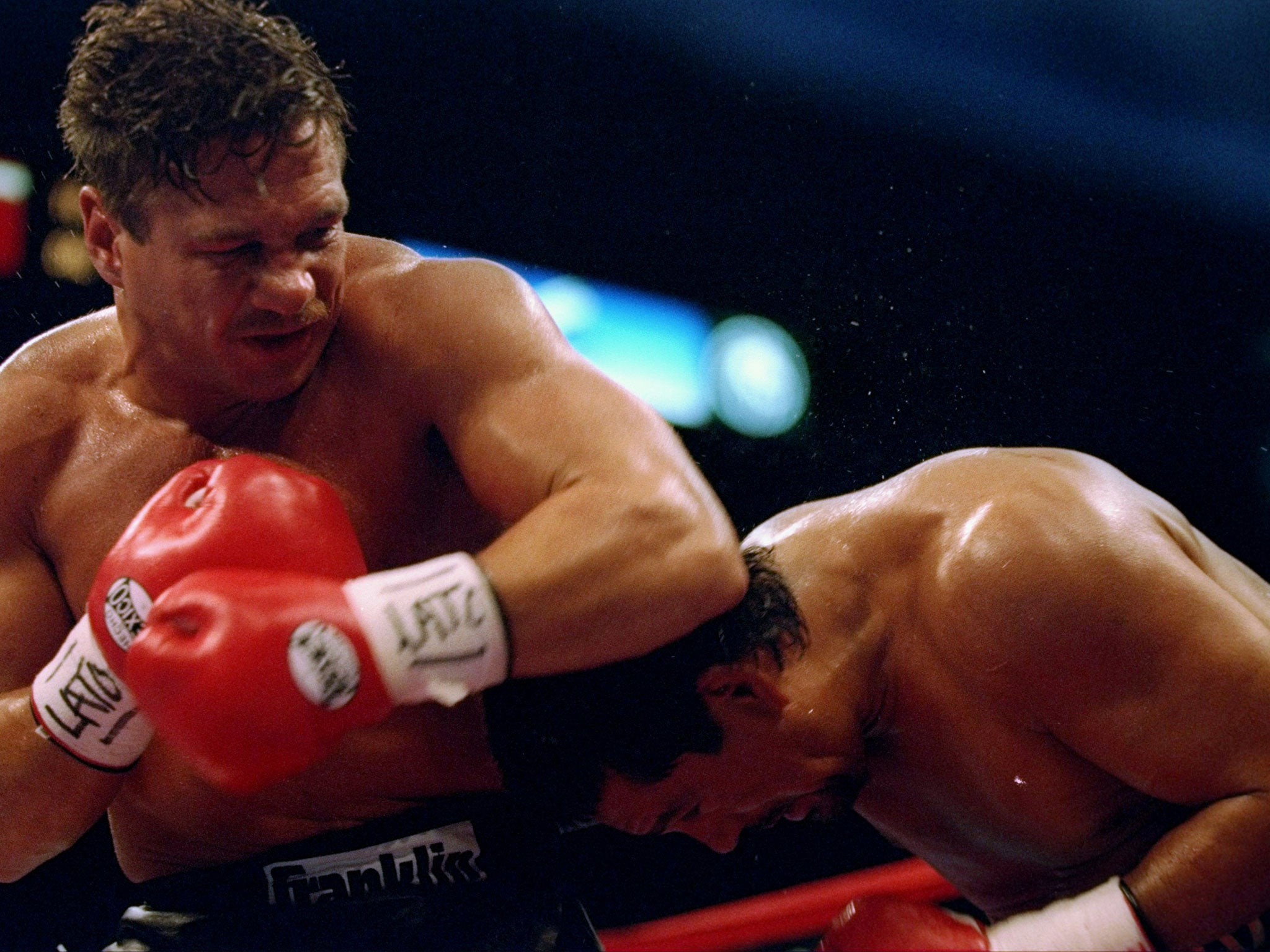 Vinny Pazienza goes toe-to-toe with Roberto Duran in Las Vegas, Nevada, Jun 1994. He beat Duran twice after recovering from the car crash