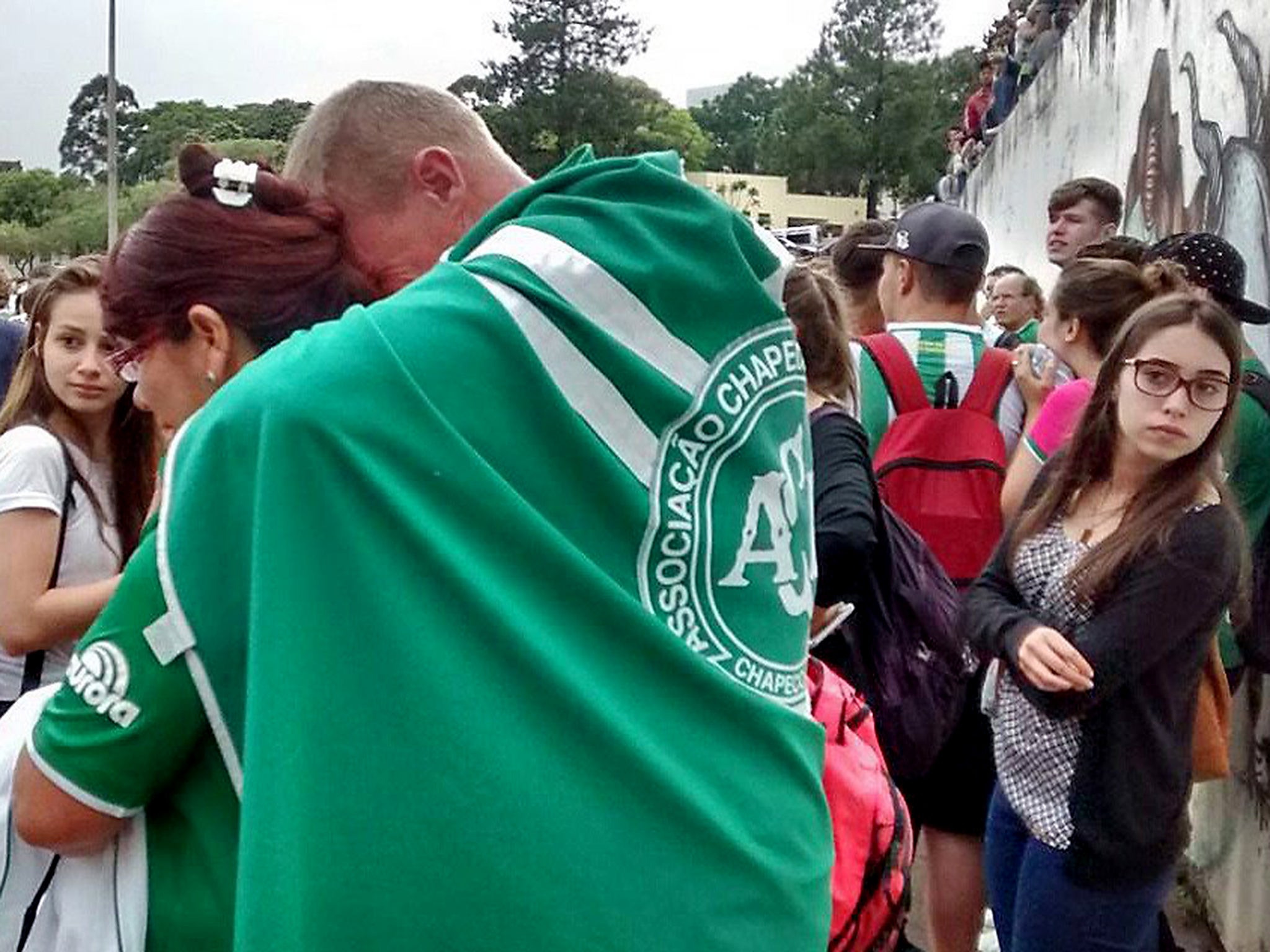 Supporters of the Chapcoense FC gathering at the club in Chapeco, Brazil