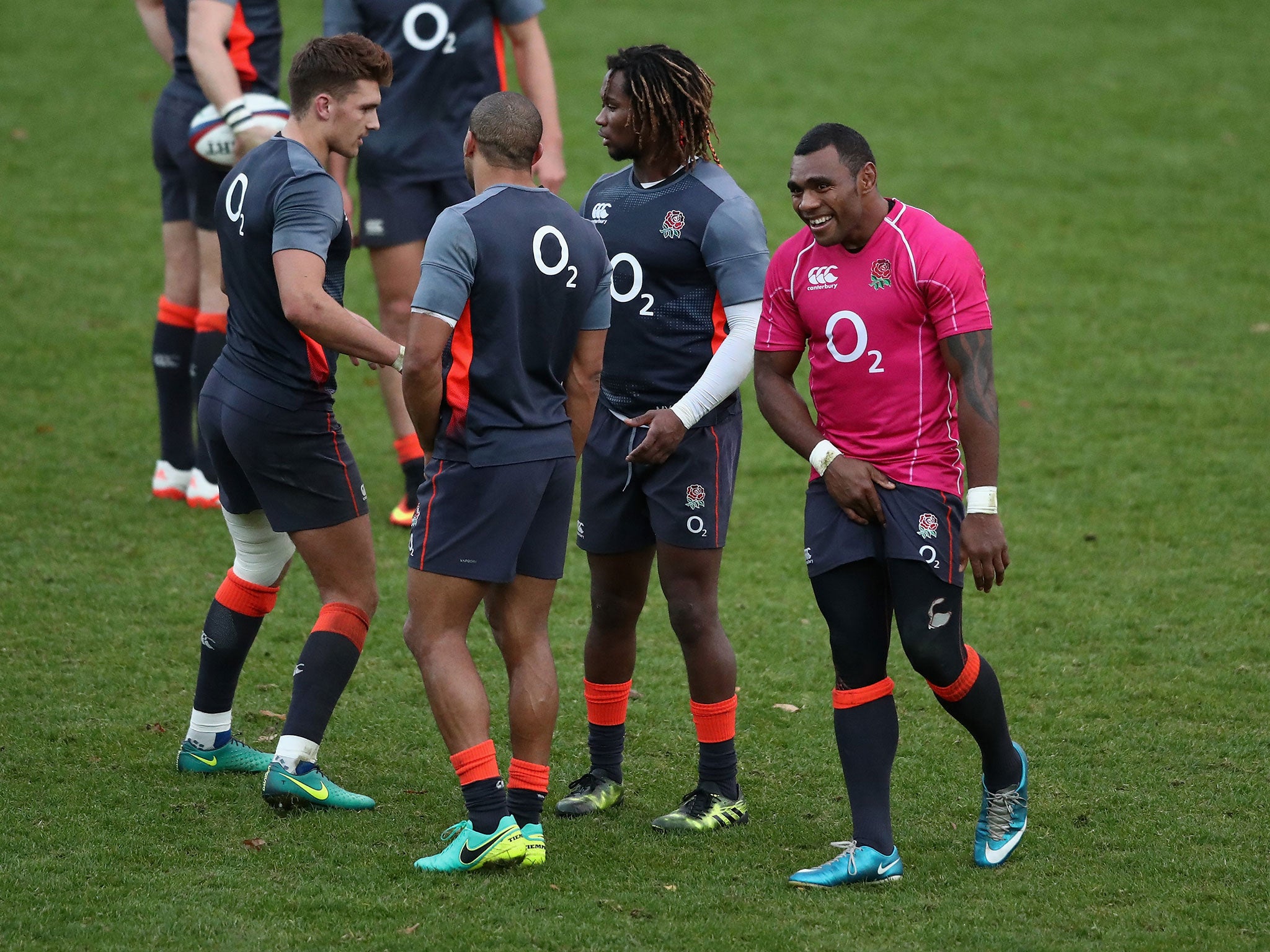 Marland Yarde (2nd-right) and Semesa Rokoduguni (right) are vying for a place on the wing against Australia