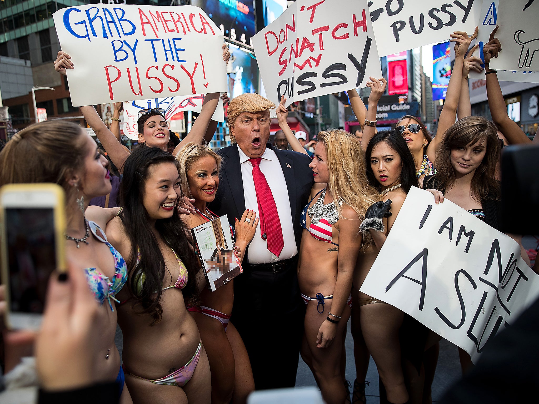 Donald Trump’s journey to the White House has seen a rise in semi-naked protests against his beliefs