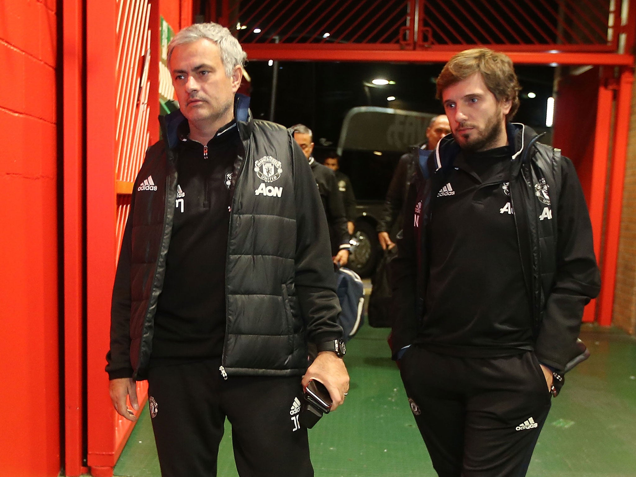 Jose Mourinho was serving a one-match touchline ban for the EFL Cup win