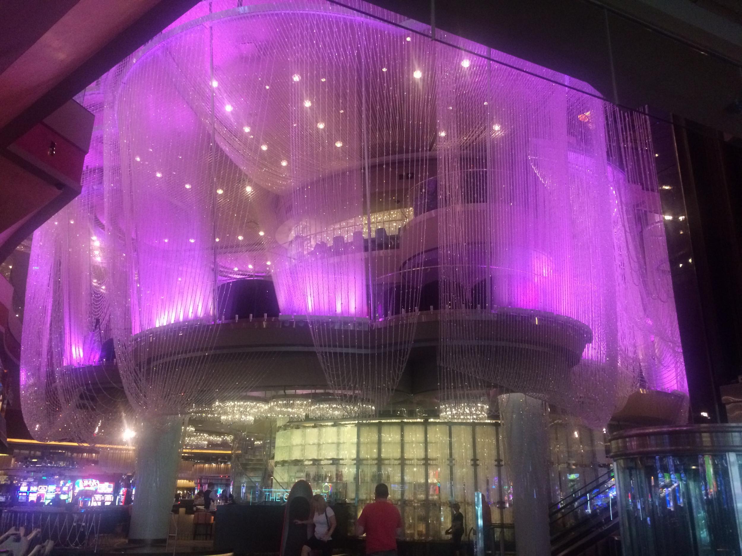 The three-storey Chandelier bar encased in beaded curtains