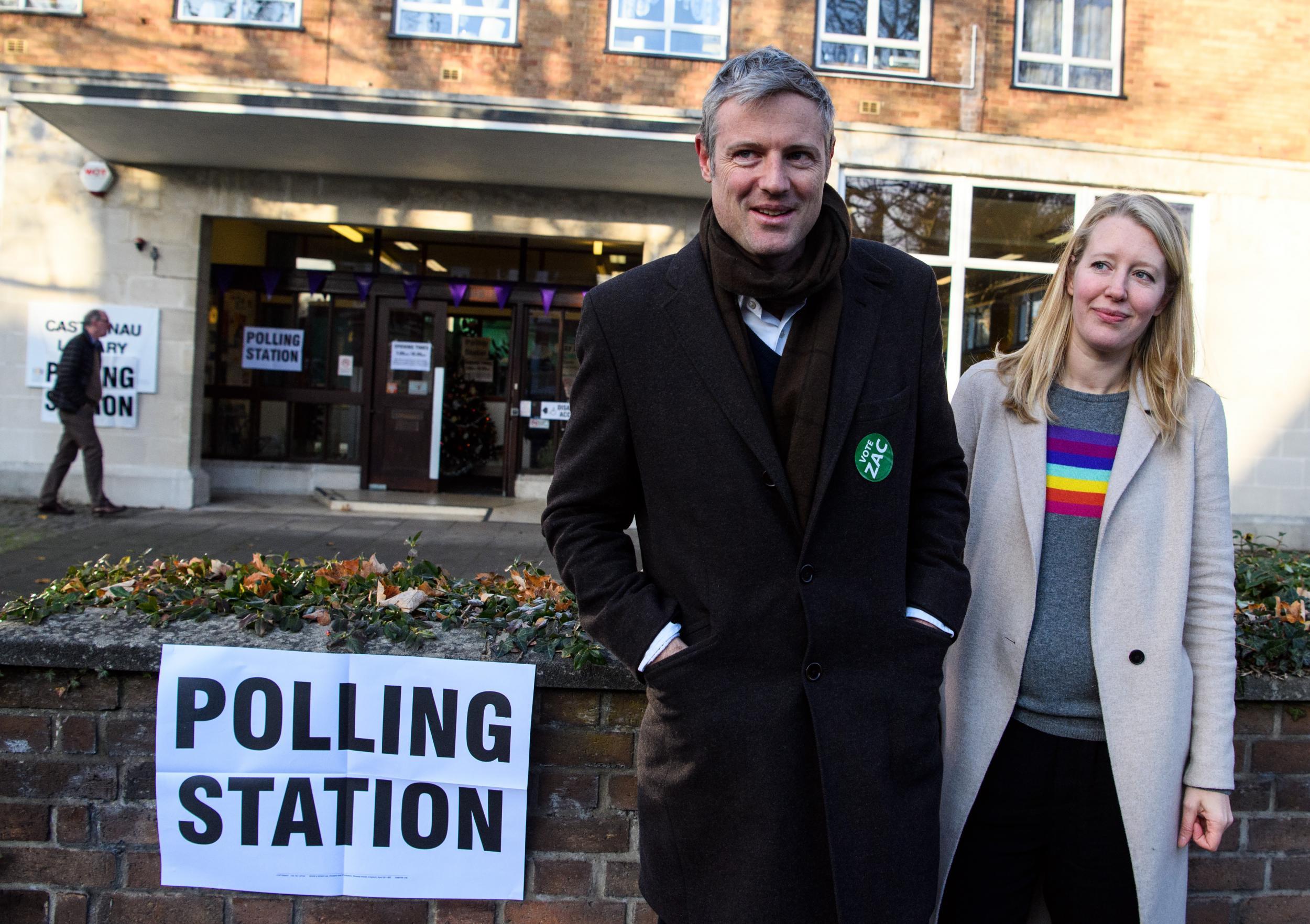 Independent candidate Zac Goldsmith and his wife Alice Rothschild leave after casting their votes in the Richmond Park by-election