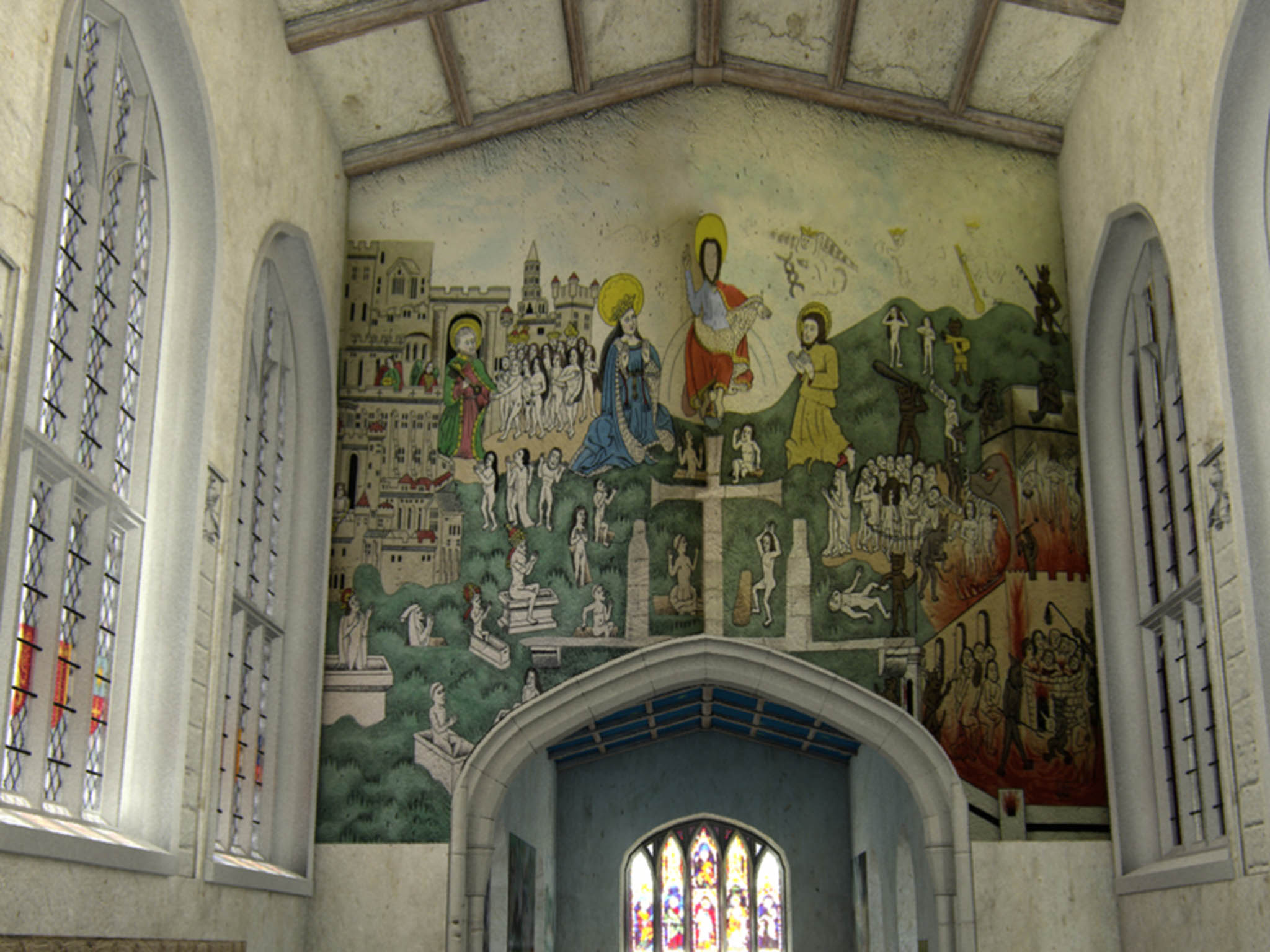 Virtual reality model of the west wall of the guild chapel, Stratford on Avon