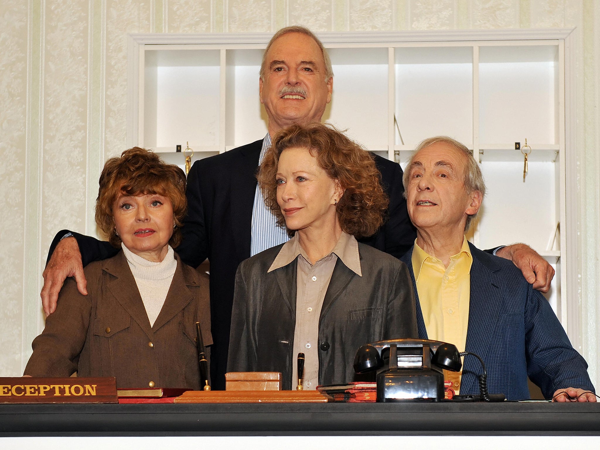 Actors Prunella Scales, John Cleese, Connie Booth and Andrew Sachs weer the original stars of the British comedy programme