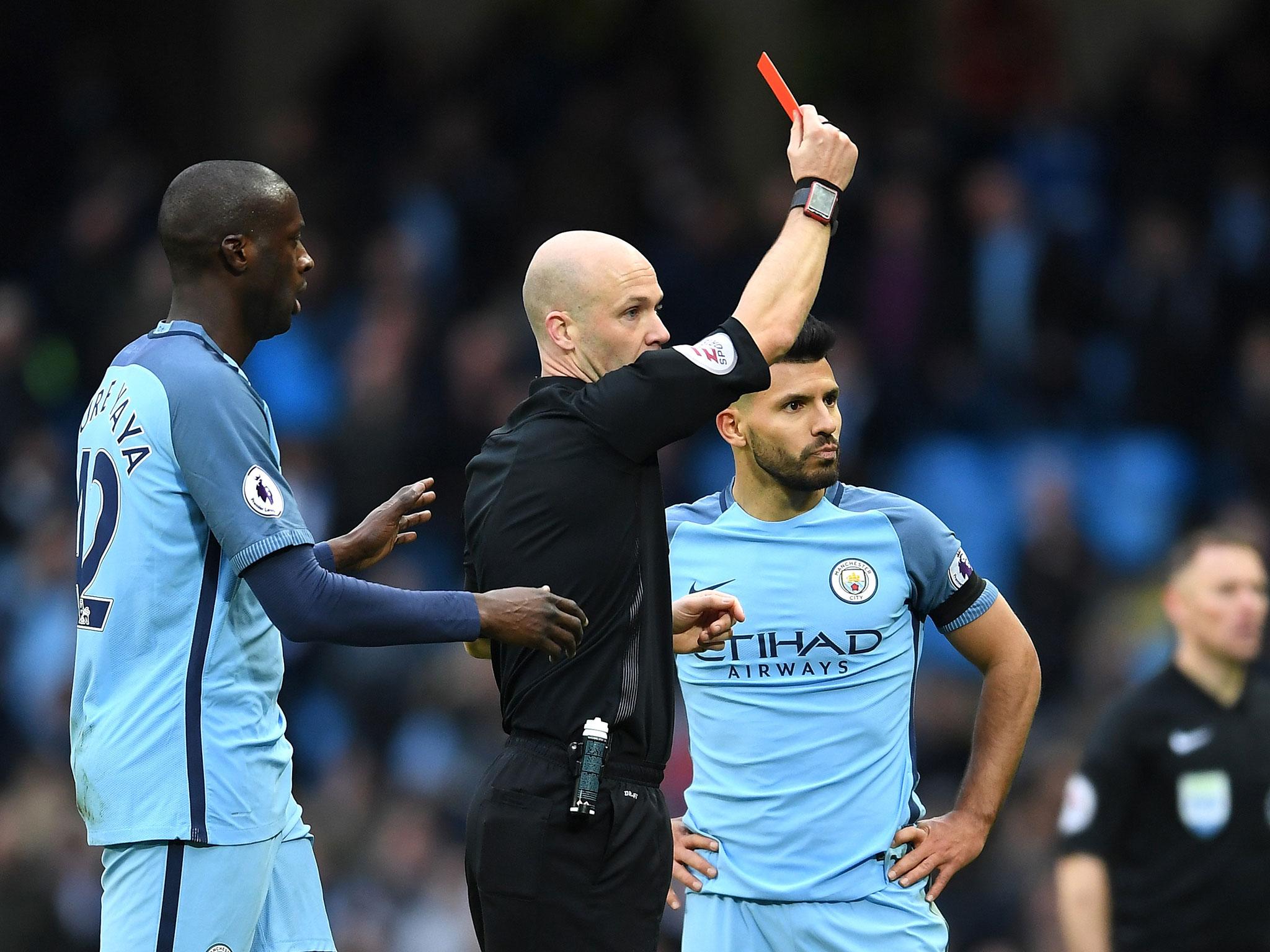 Aguero is shown his marching orders