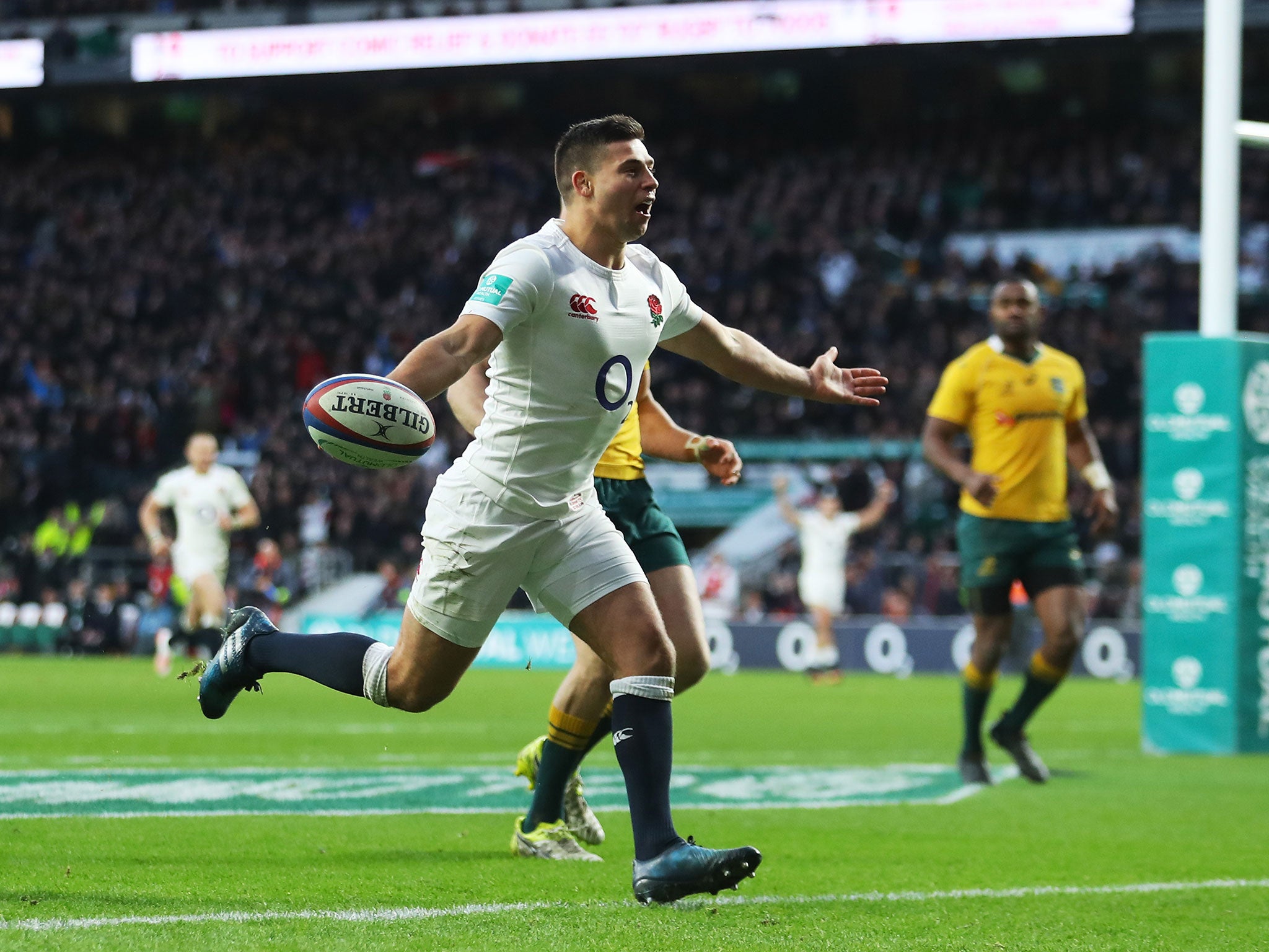 Ben Youngs celebrates his try