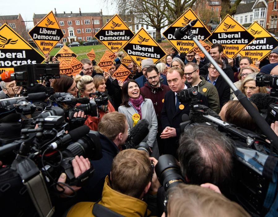 Sarah Olney and Tim Farron after the Liberal Democrat win in Richmond Park: Getty