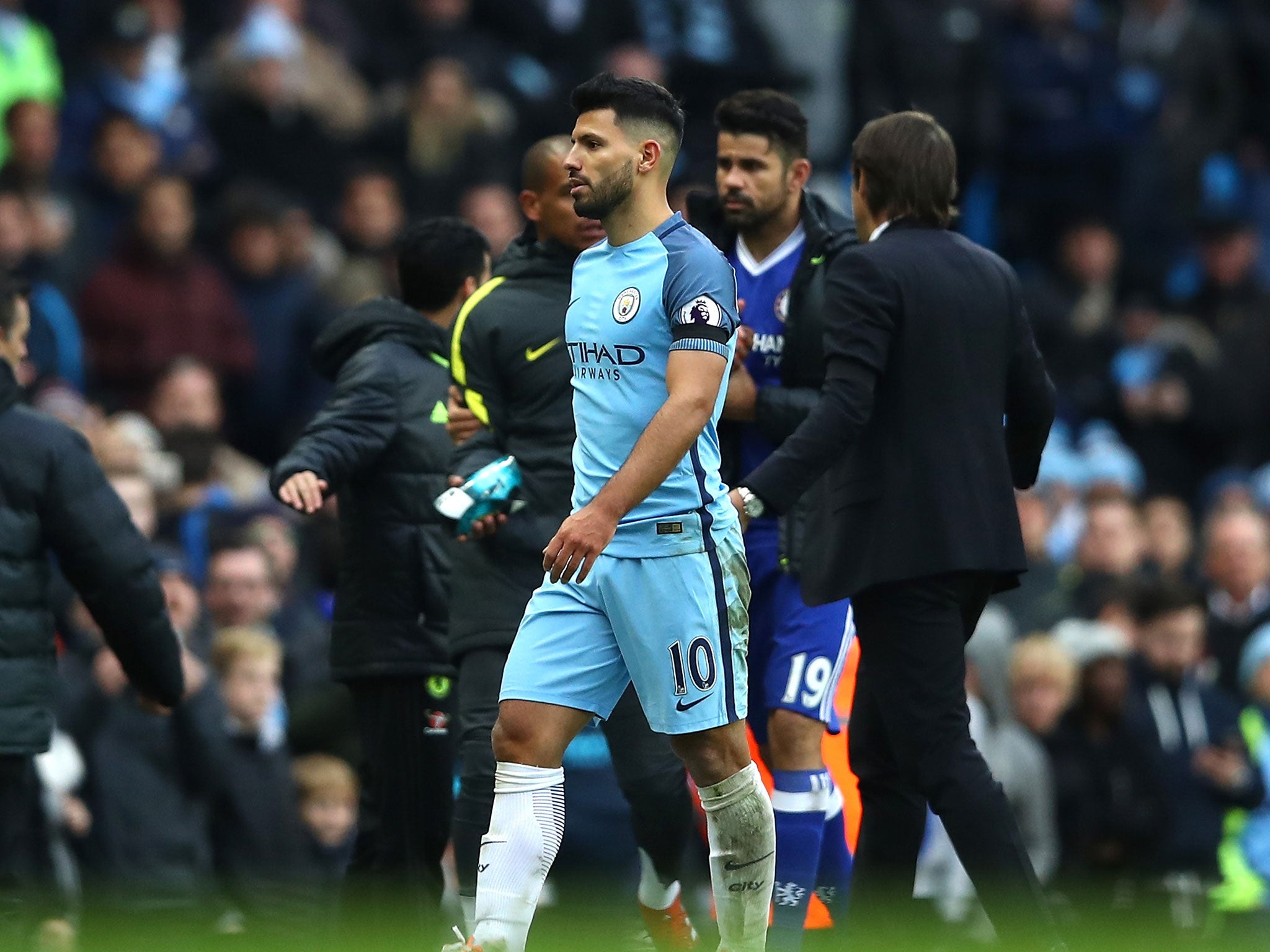 Aguero was shown his marching orders deep into extra-time at the Etihad Stadium