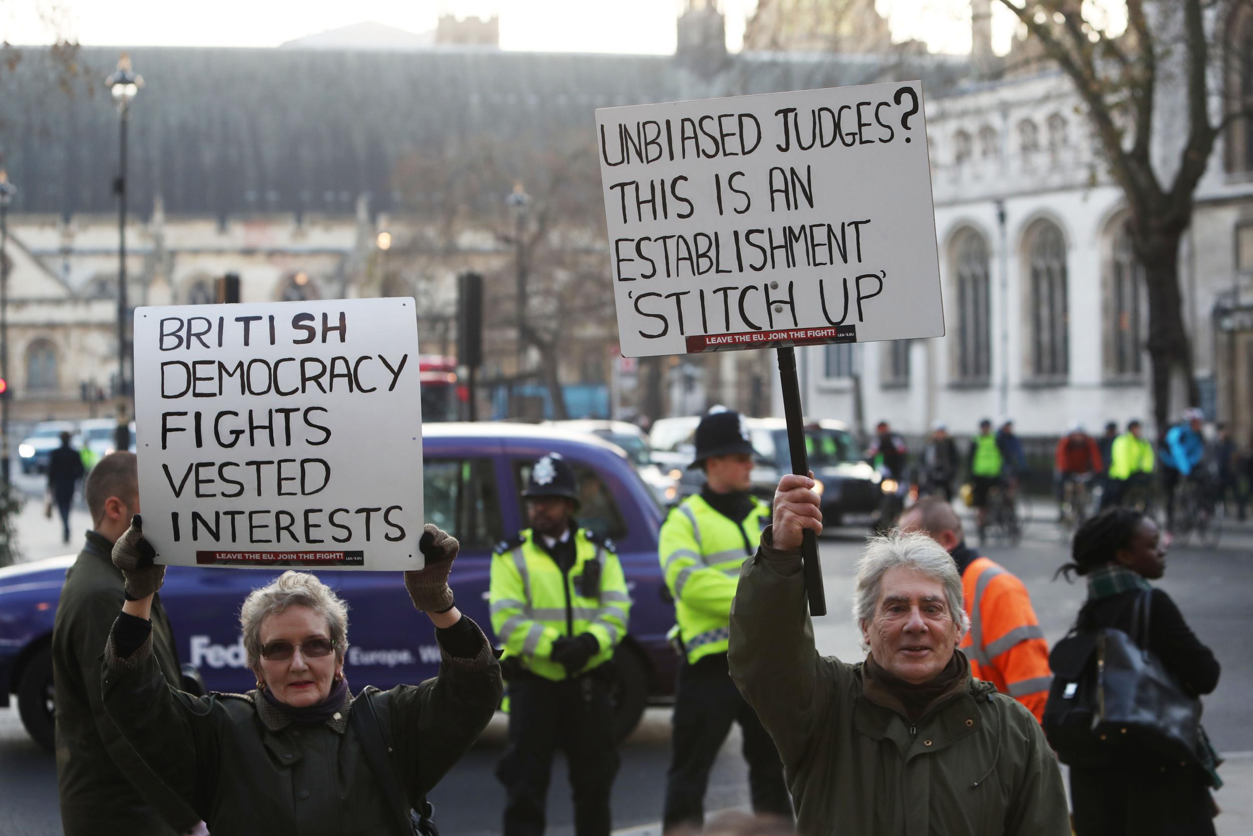 Anti-EU protesters outside the Supreme Court on the first day of its four-day hearing of the government's appeal