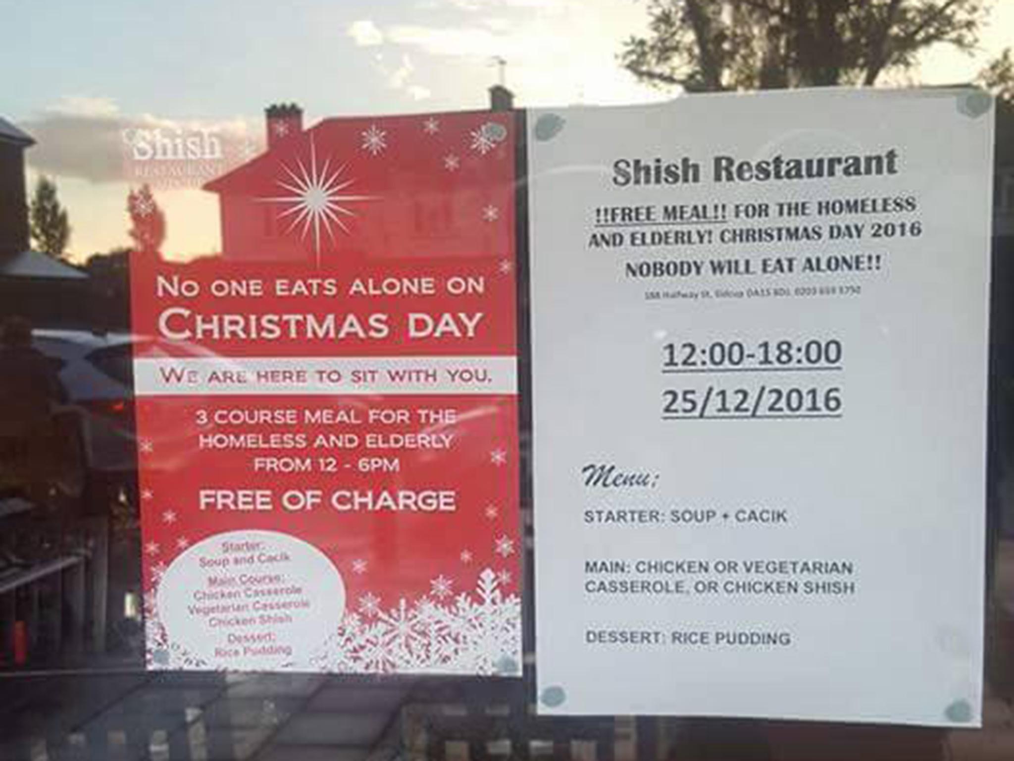 The signs placed in the window of Shish Restaurant