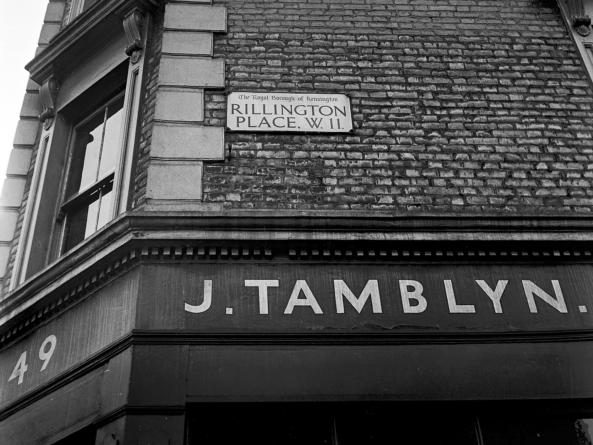 The street sign for Rillington Place in Notting Hill, London, where John Christie murdered three women