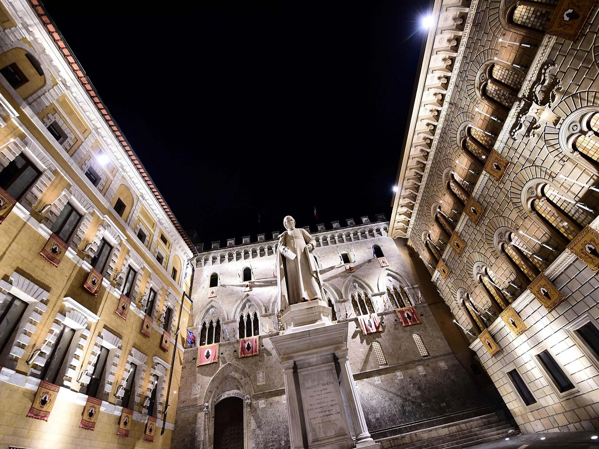 Headquarters of Italian bank Monte Dei Paschi di Siena at Piazza Salimbeni in Siena