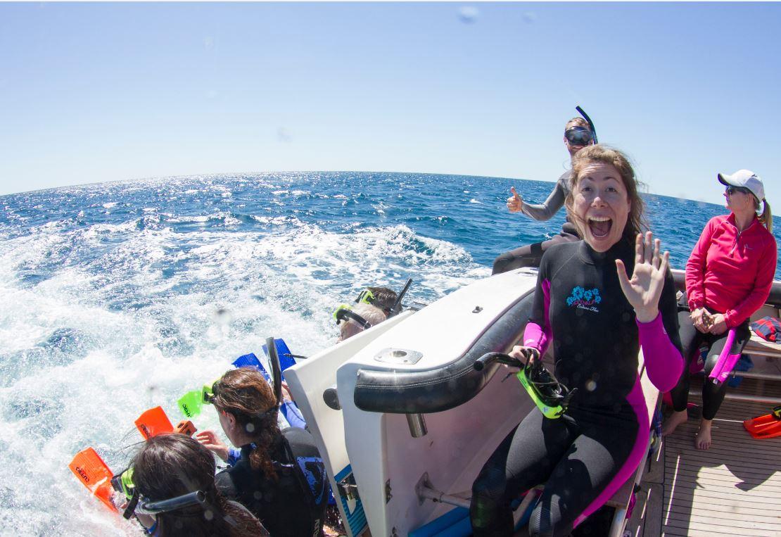 Emma prepares to join the whales in the water