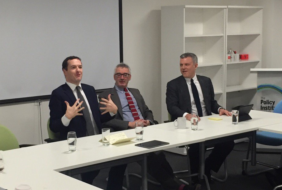 George Osborne, Nick Macpherson and Jon Davis at King's yesterday