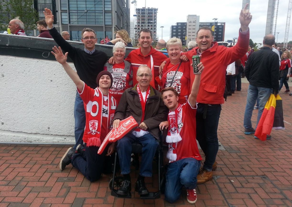 David Brown, bottom-right, outside Middlesbrough FC's home ground the Riverside