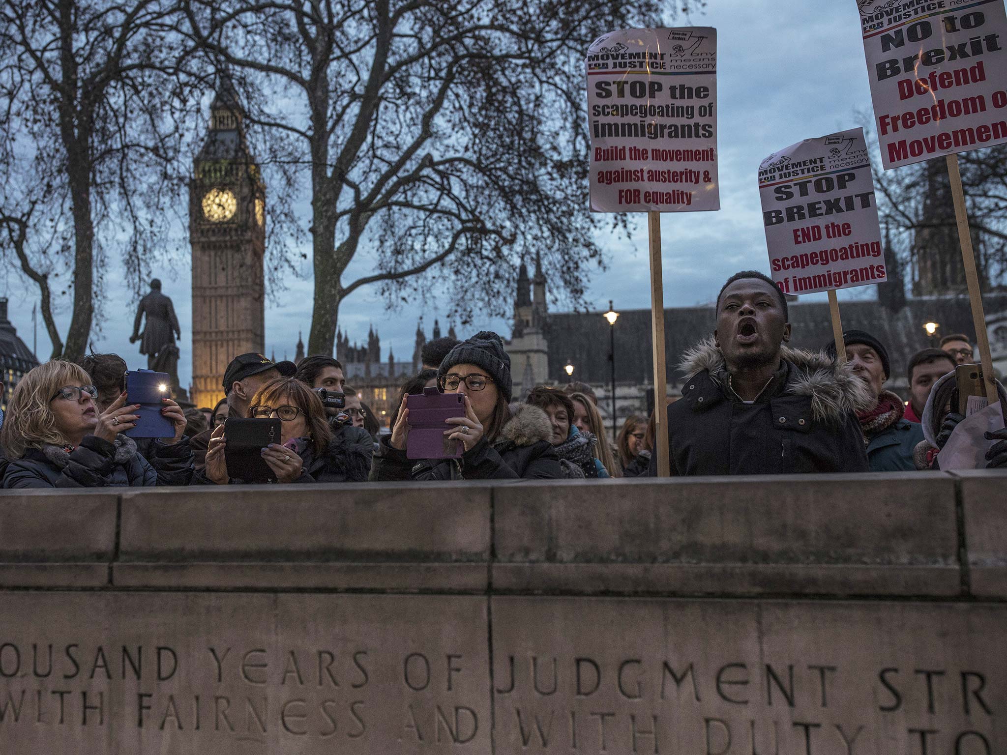 Pro-EU supporters protesting on Parliament Square