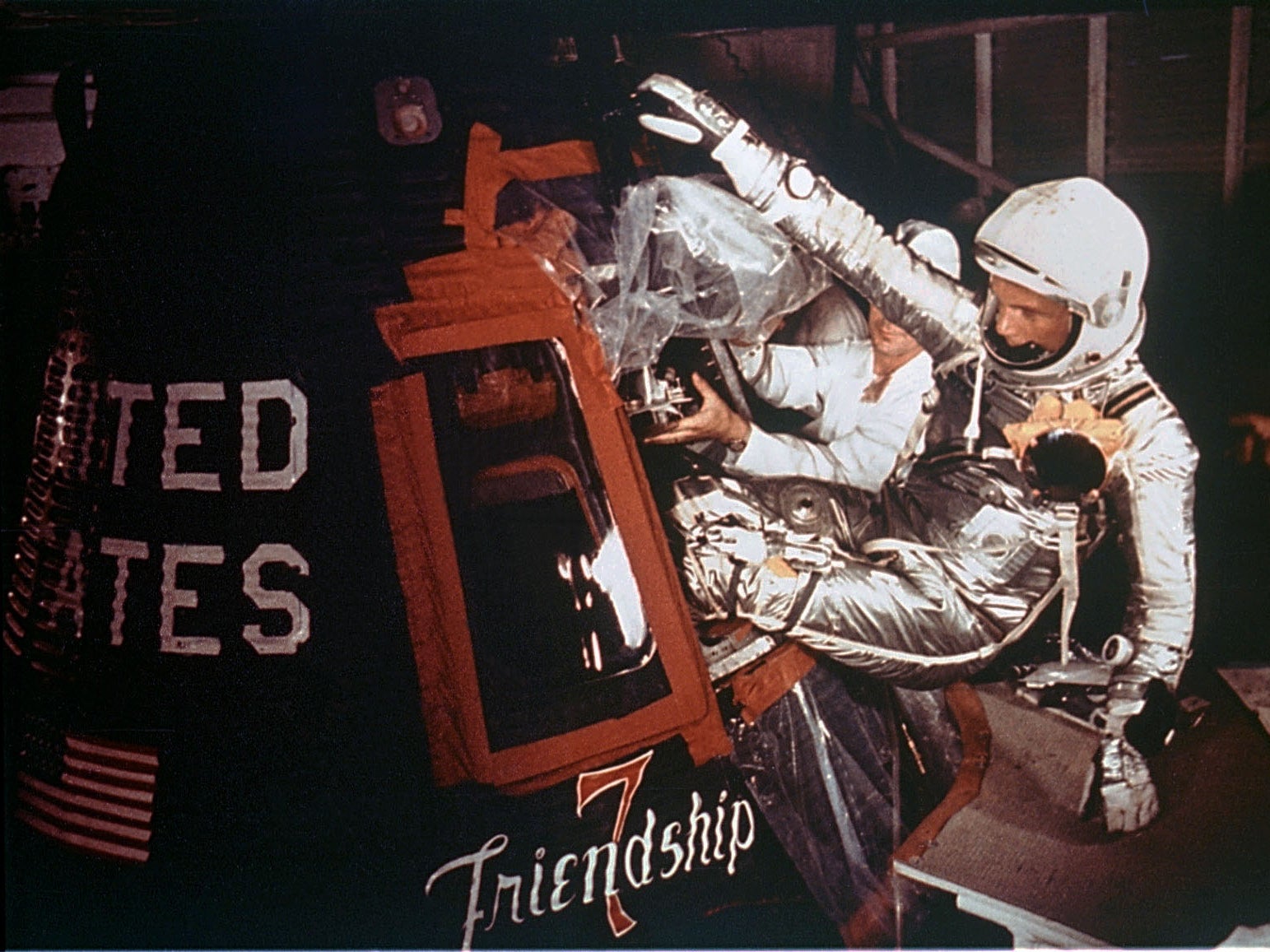 Glenn loads into the Friendship 7 capsule on 20 February 1962