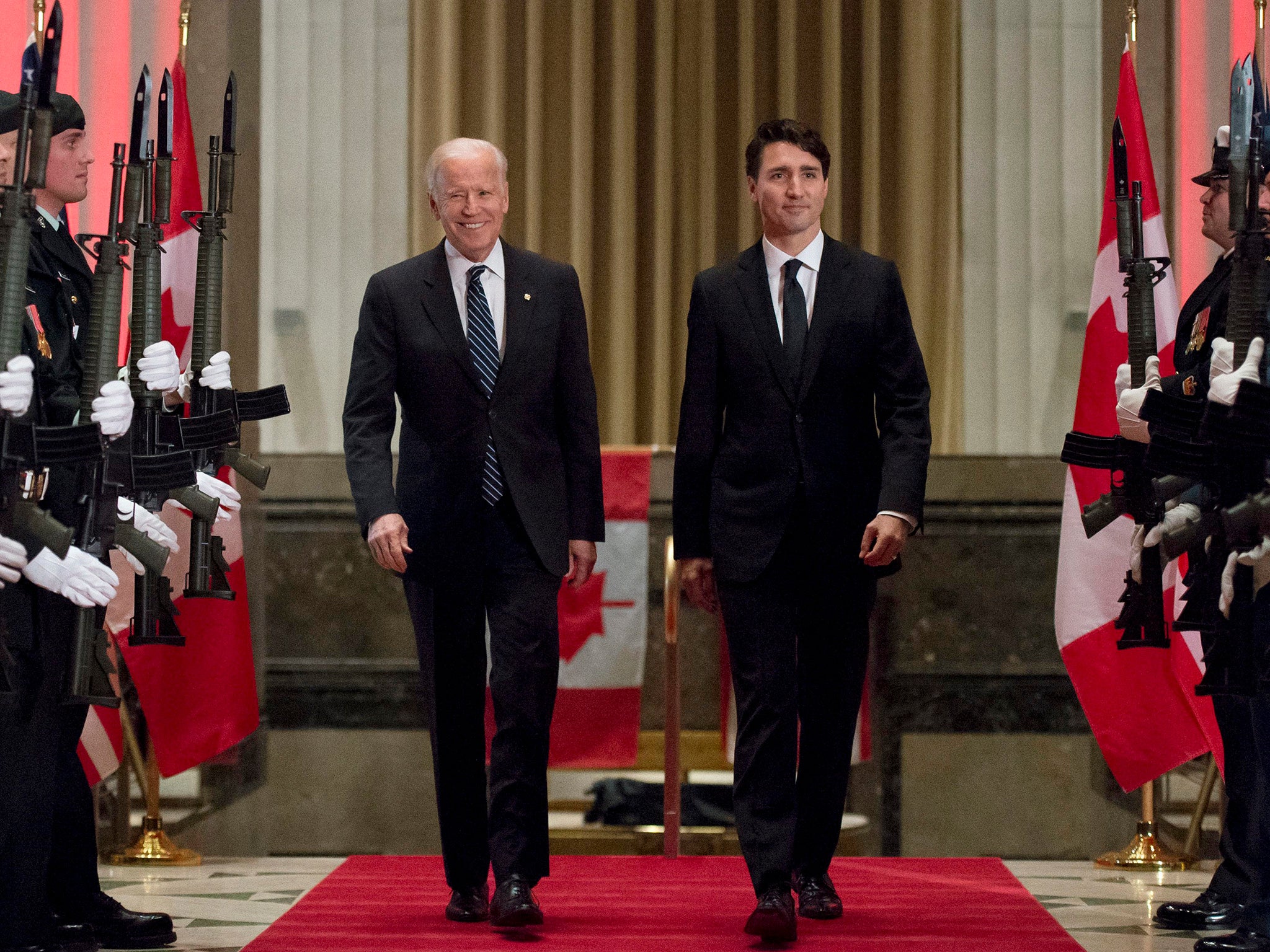 US Vice President Joe Biden hailed Canadian Prime Minister Justin Trudeau as a genuine leader at a meeting in Ottawa