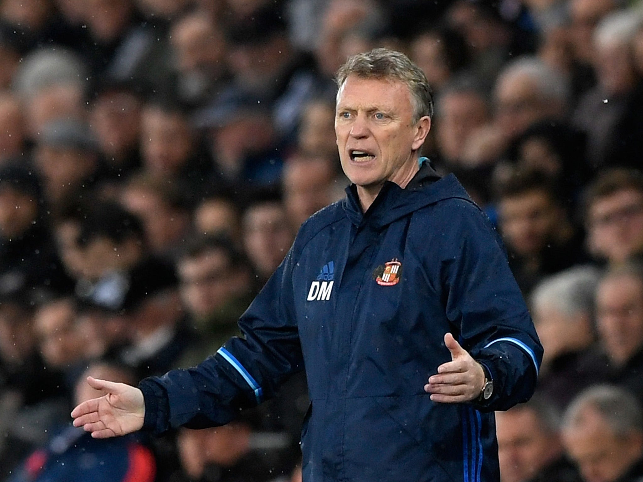 Moyes cut a frustrated figure on the touchline at times