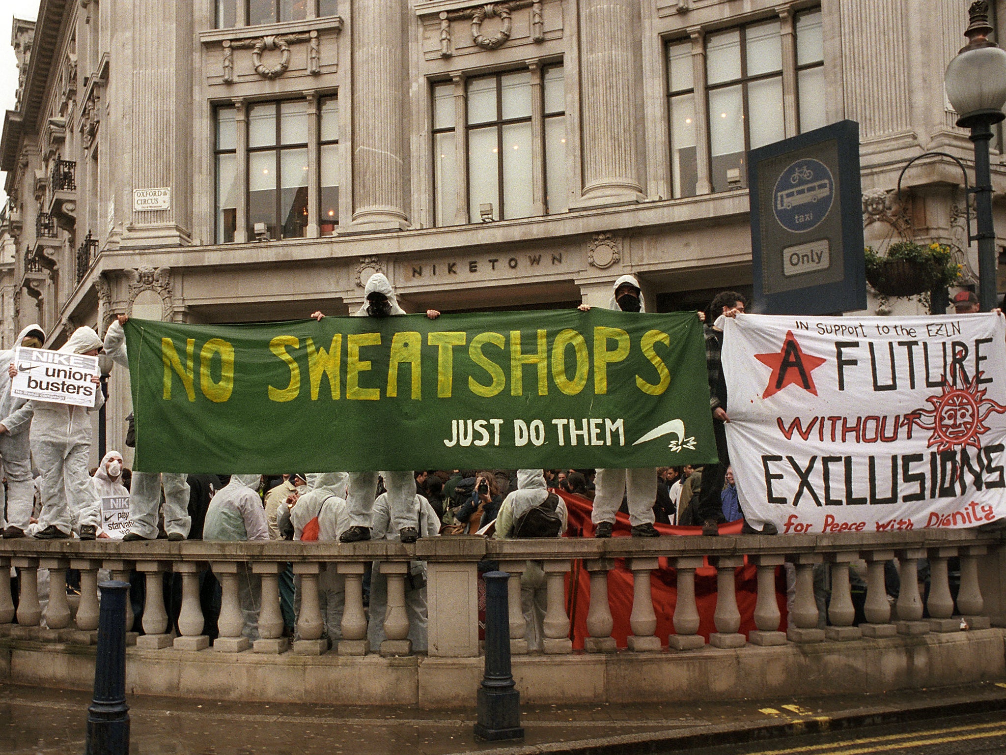 A demonstration against Nike and its policy of using sweatshop labour