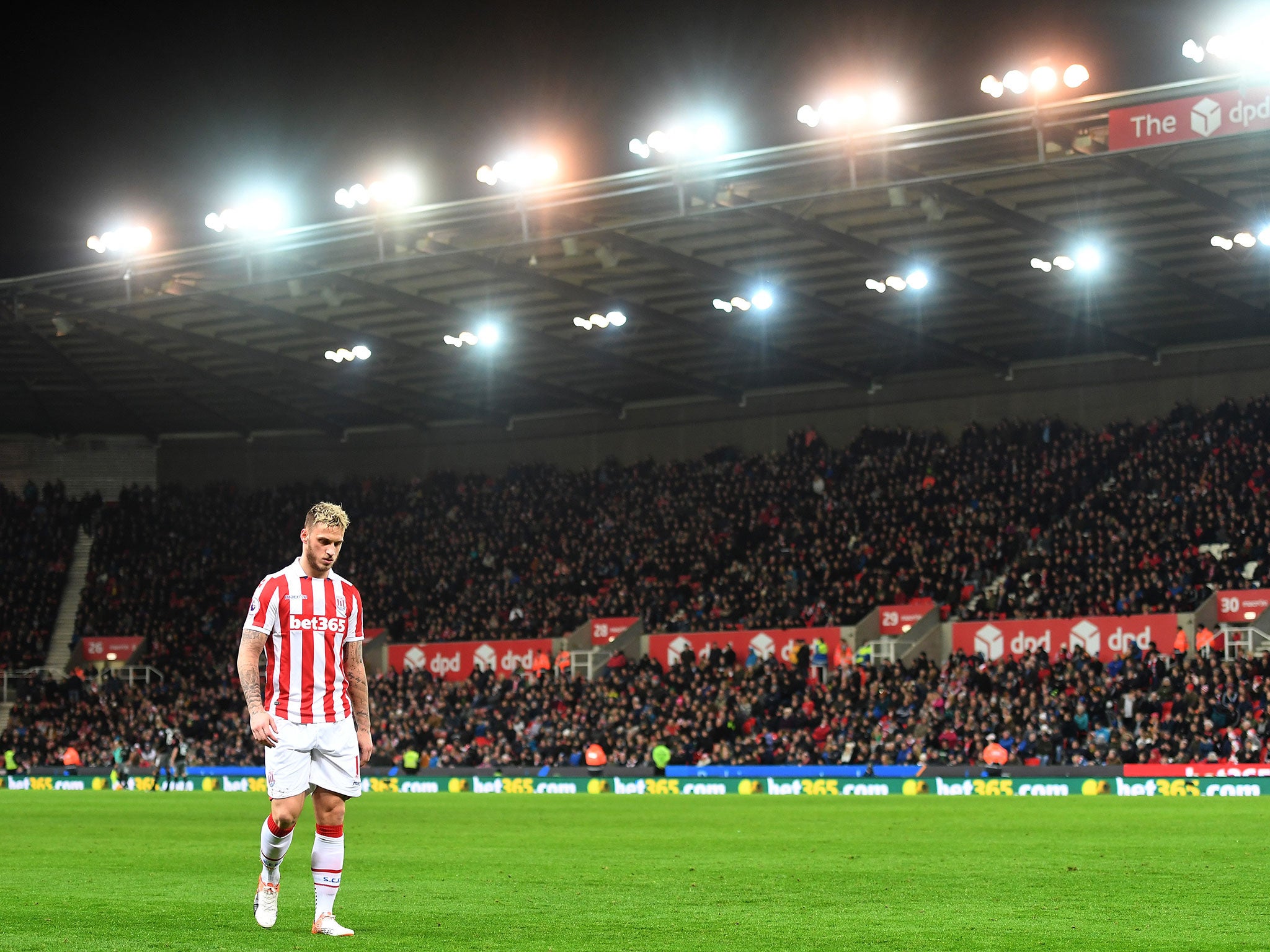 Marko Arnautovic takes his leave after being shown red