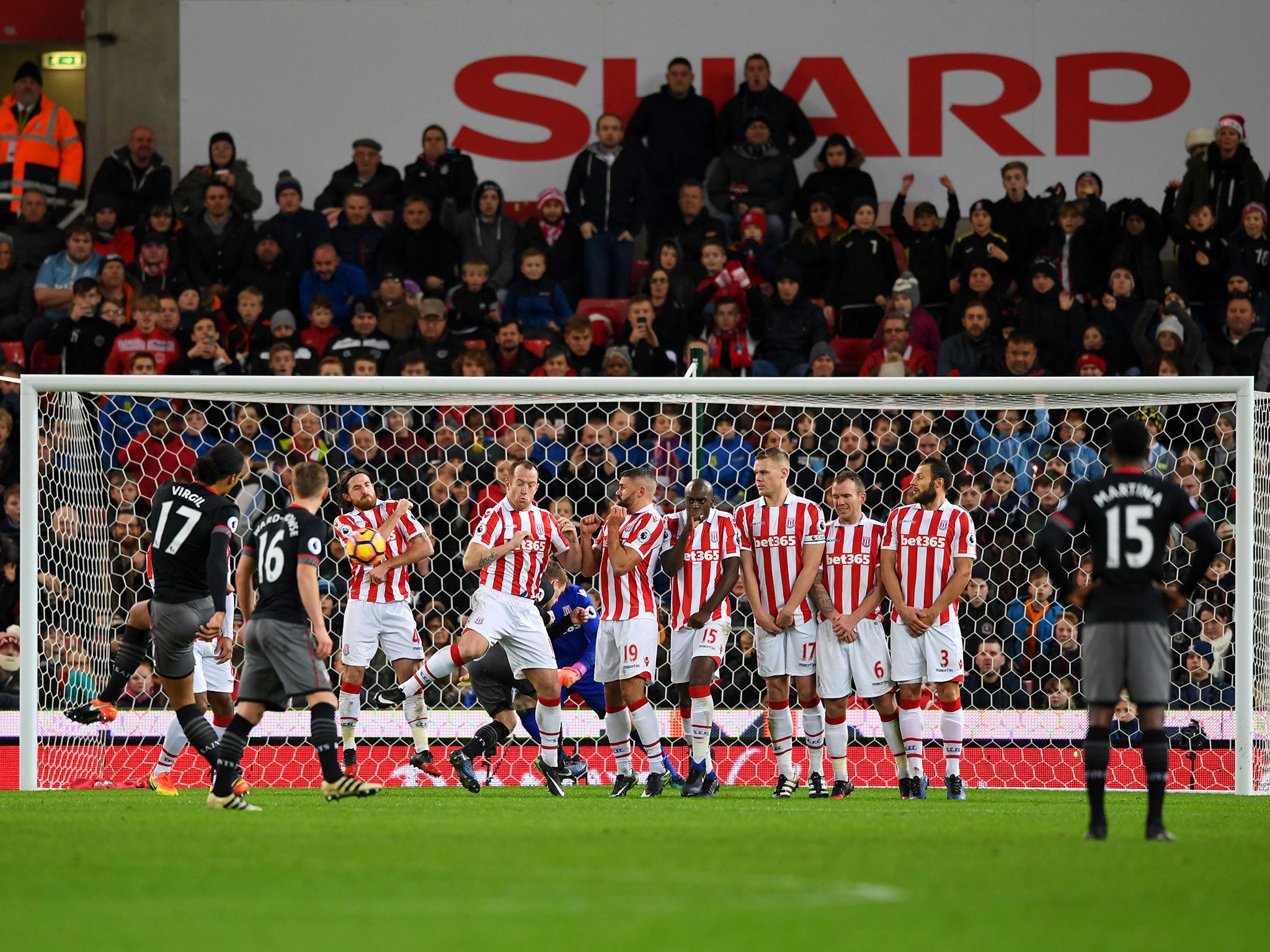 Virgil van Dijk tries his luck on goal with a free-kick