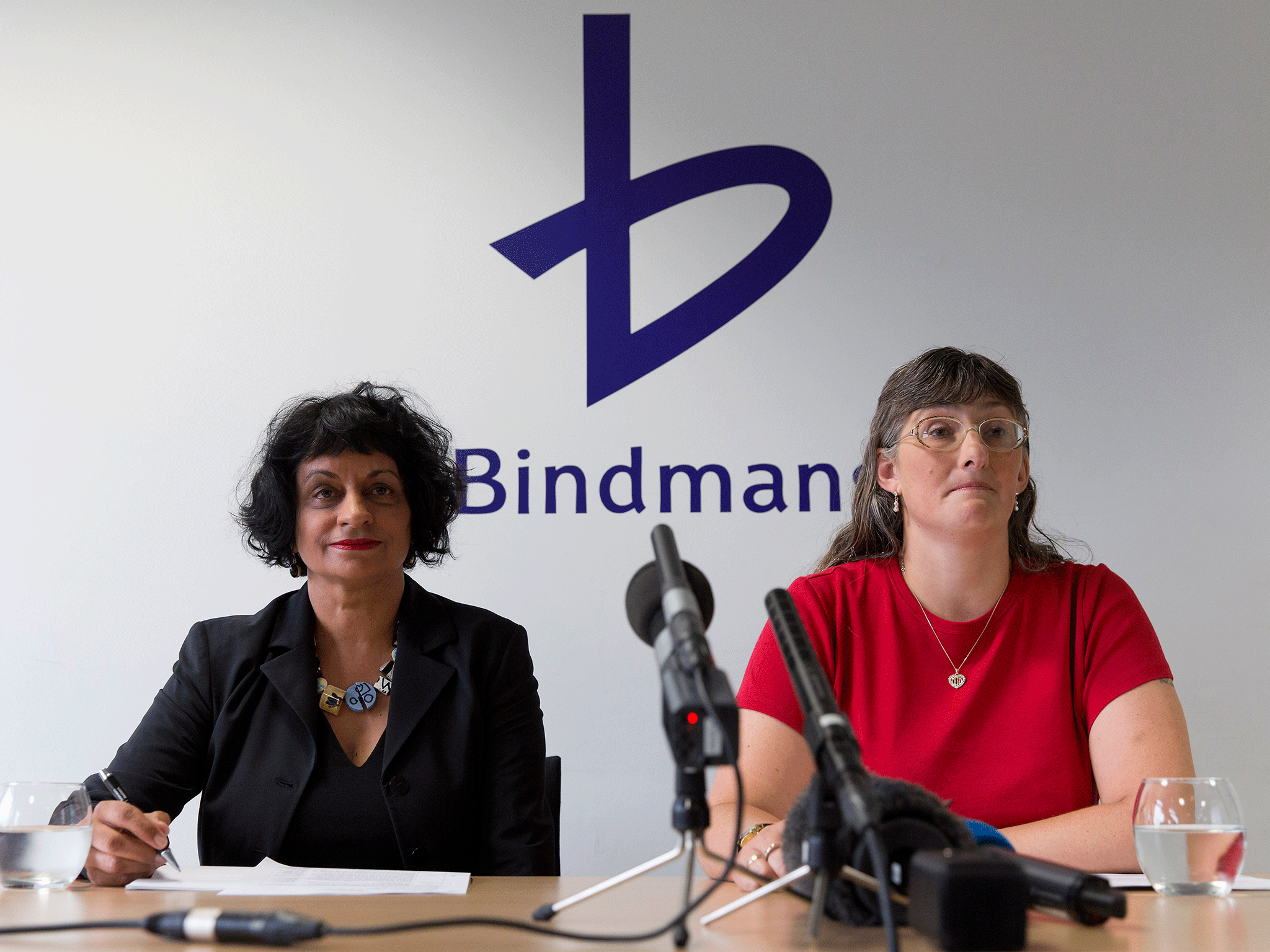 Lynne Sandford and lawyer Saimo Chahal at a press conference in London in August