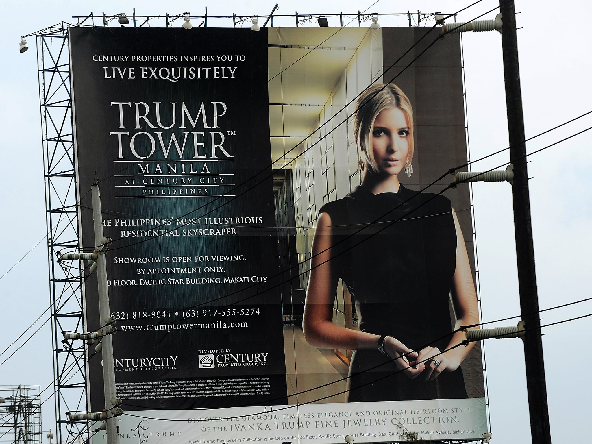 A Trump Tower poster displayed on a roadside billboard in Manila, Philippines