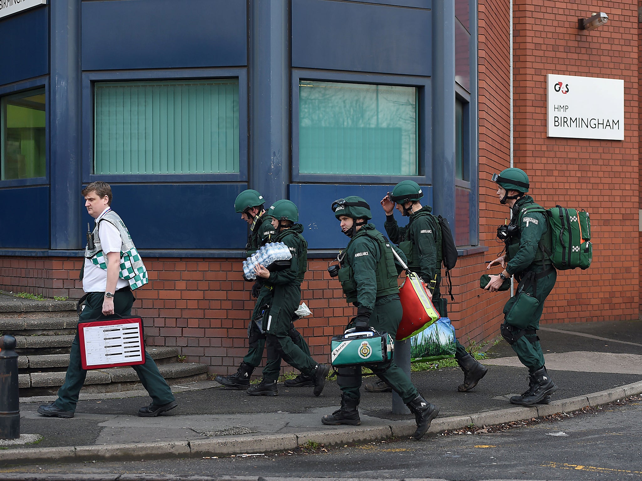 Paramedics entering HMP Birmingham during the 2016 riot