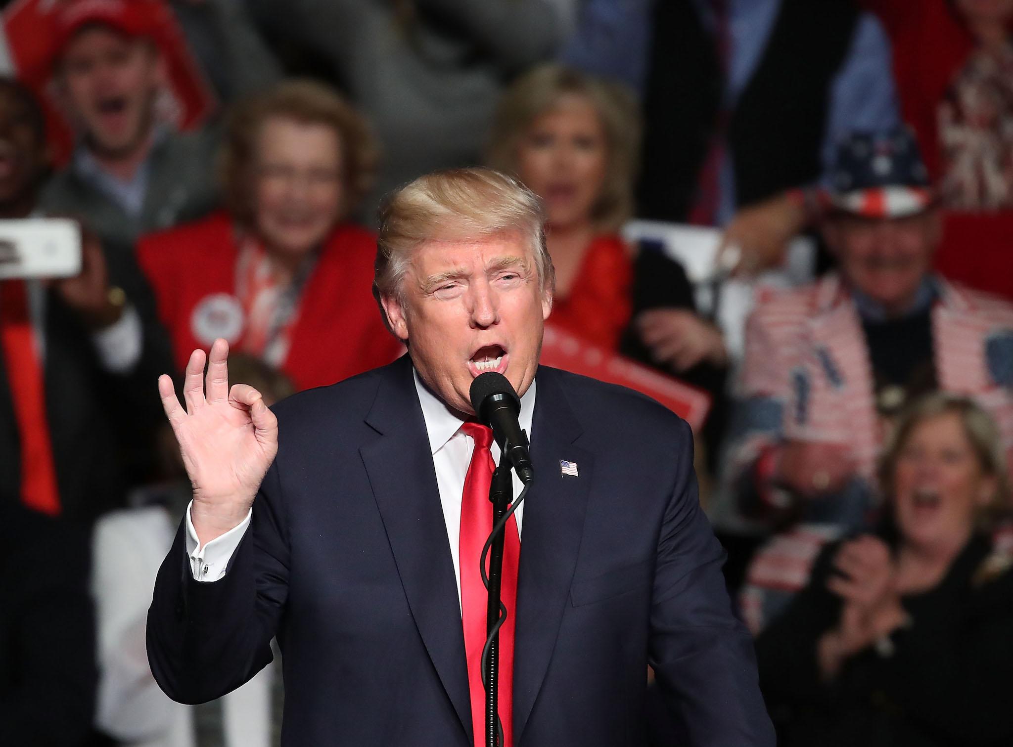 US President-elect Donald Trump speaks to supporters during a rally at the Giant Center, December 15, 2016 in Hershey, Pennsylvania