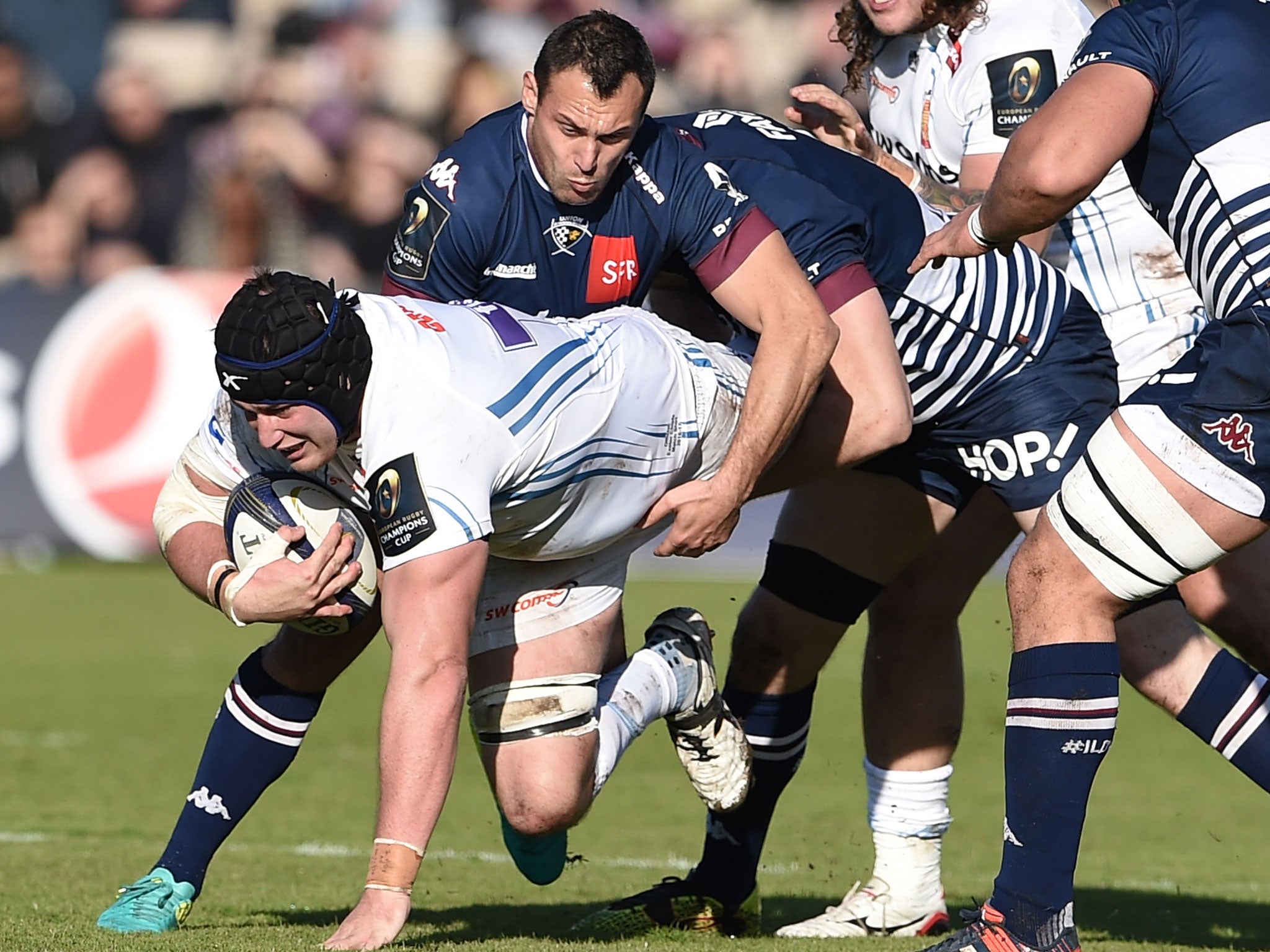 Thomas Waldrom scored the first try for Exeter in their 20-12 victory over Bordeaux-Begles