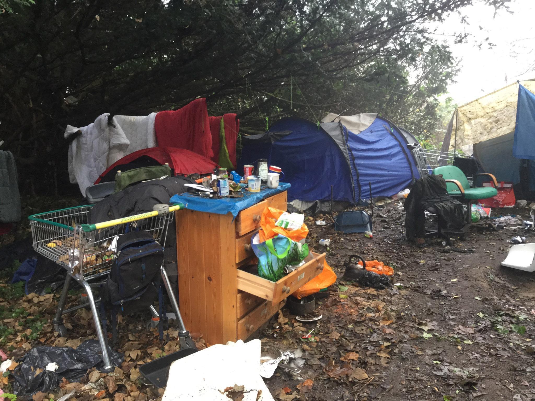 With mud underfoot, there is no running water or sanitation at camp in the woodland, known locally as the shrubbery